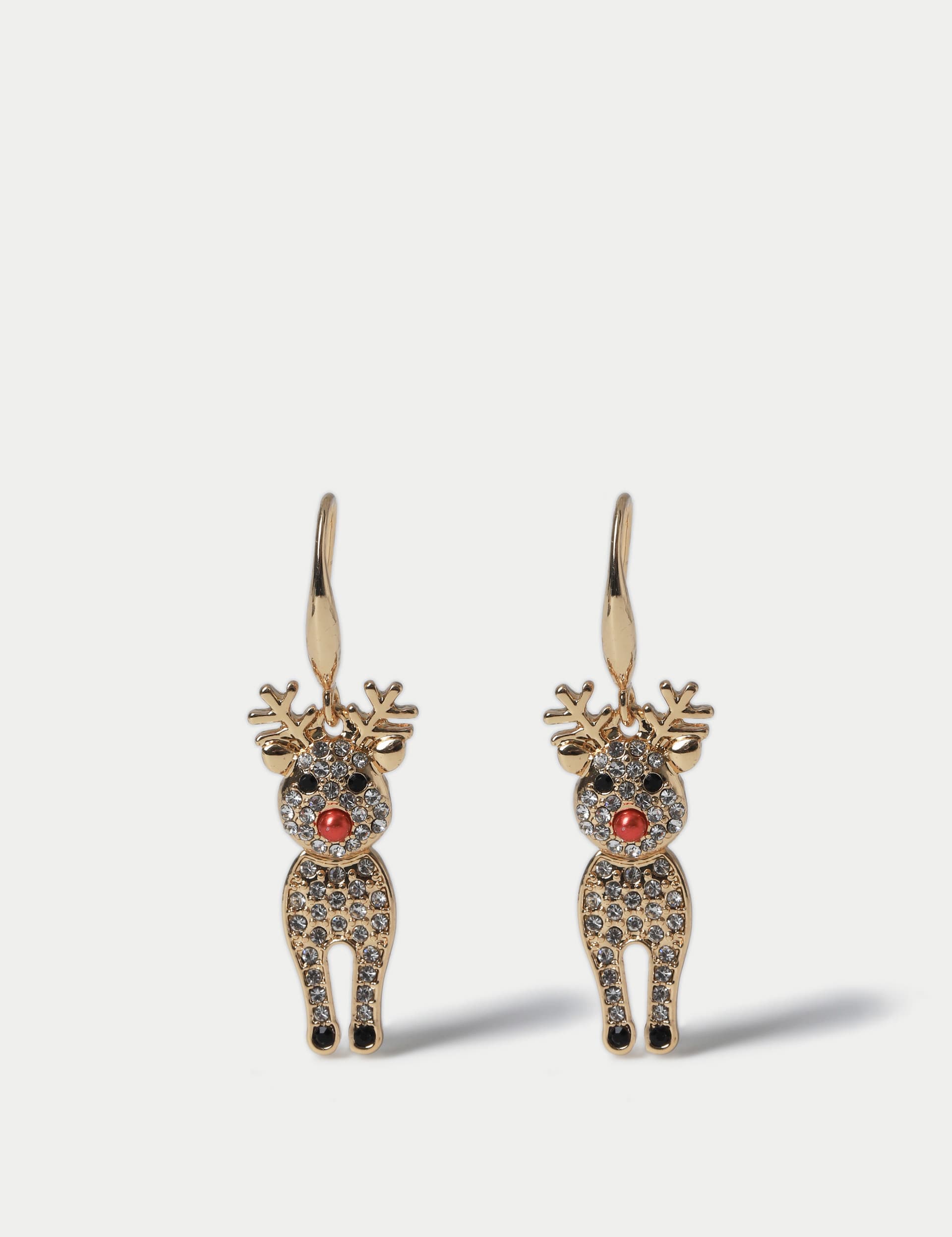 M&S Women's Christmas Gold Tone Reindeer Drop Earrings, Gold