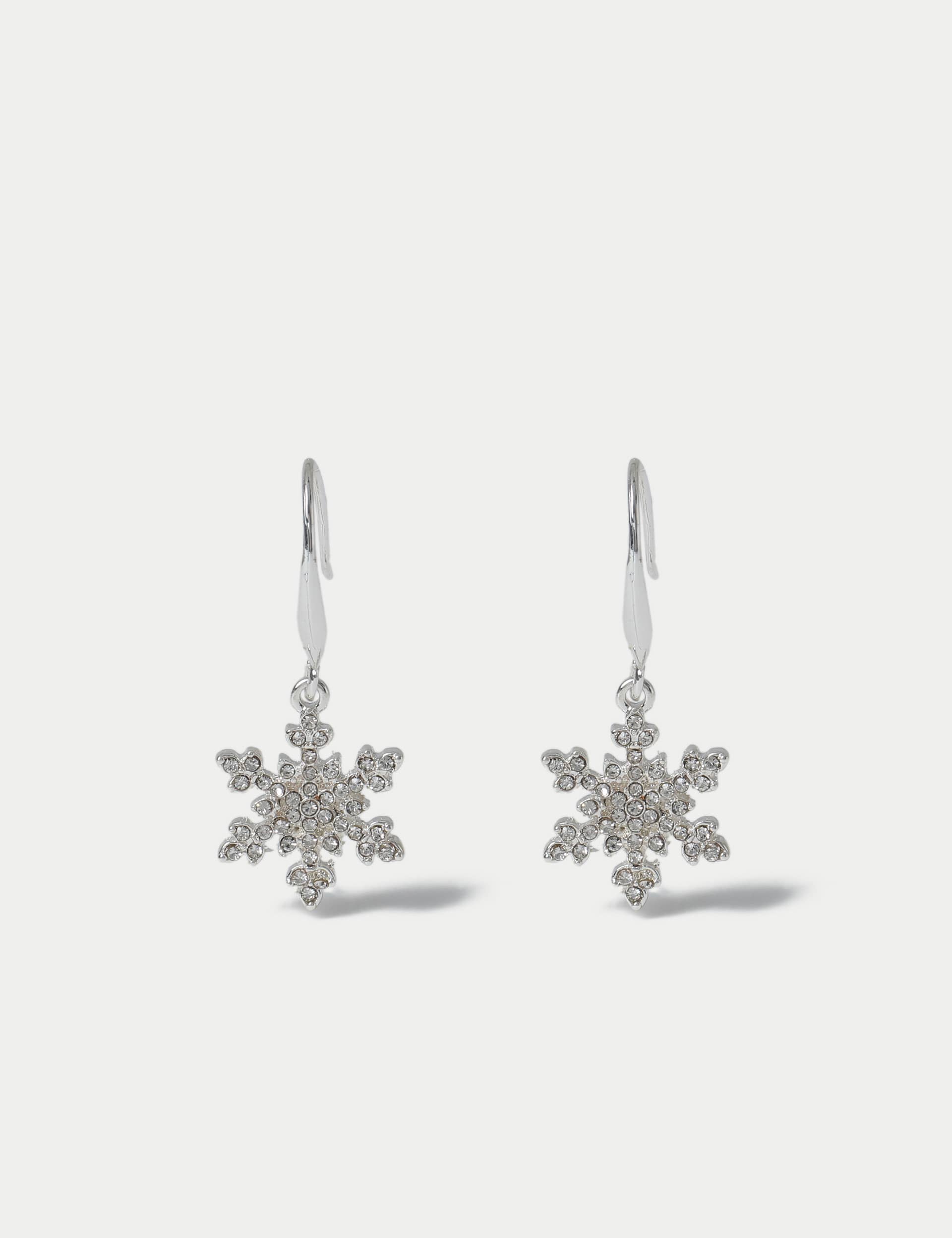 M&S Women's Christmas Silver Tone Snowflake Earrings, Silver