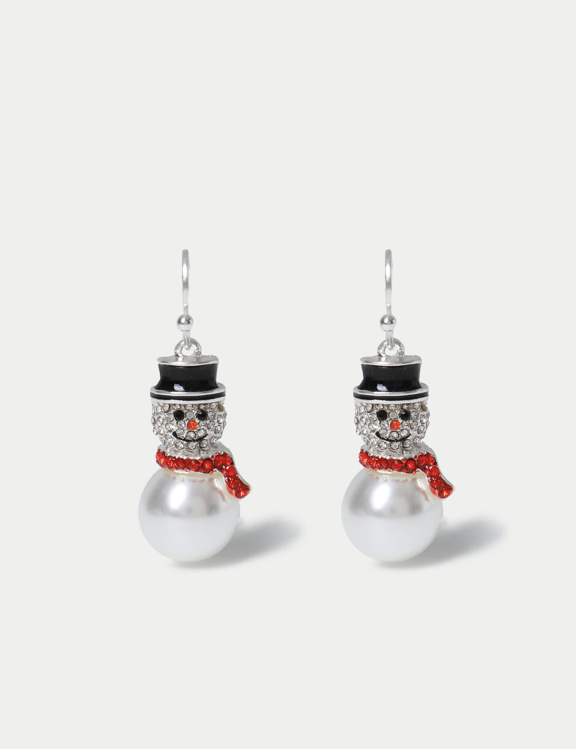 M&S Women's Christmas Pearl Detail Snowman Drop Earrings - Silver, Silver