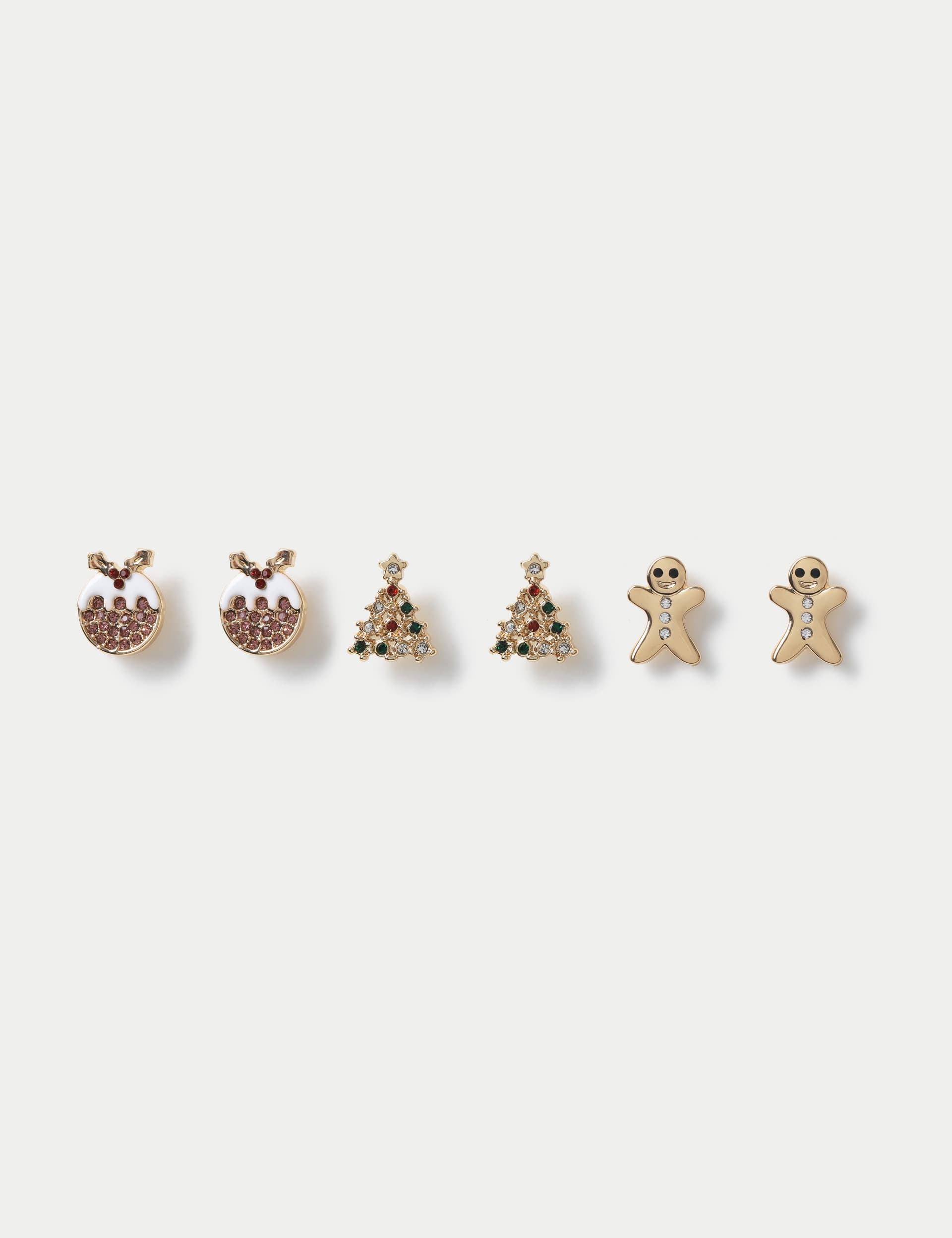 M&S Women's Christmas Novelty 3 Pack Stud Earrings - Gold, Gold