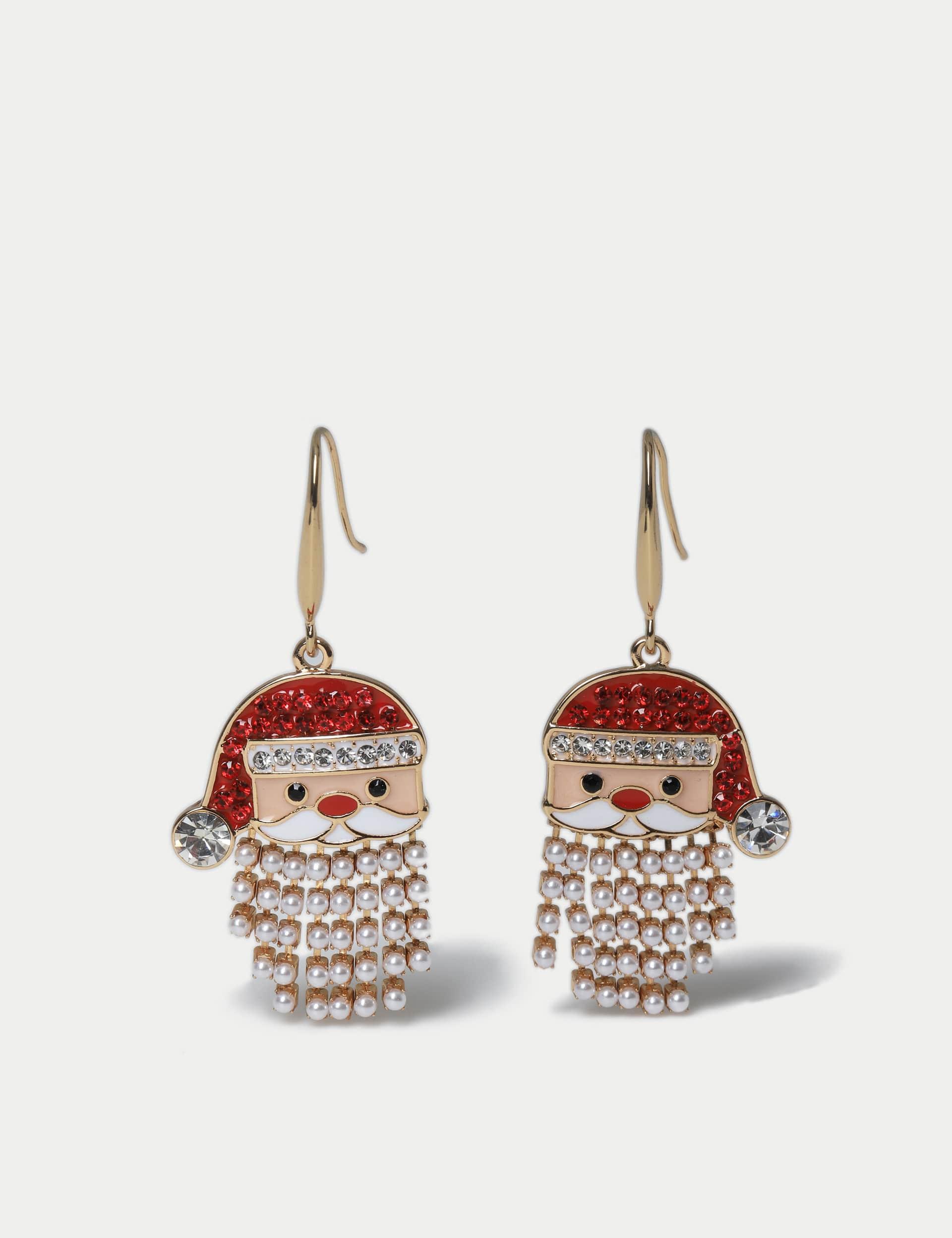 M&S Women's Christmas Cup chain Santa Drop Earrings - Red Mix, Red Mix