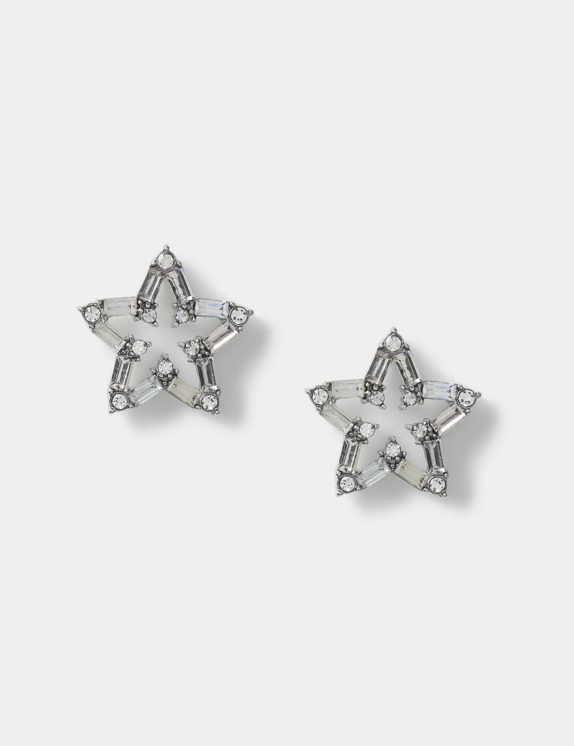 M&S Women's Christmas Silver Tone Stud Star Earrings, Silver