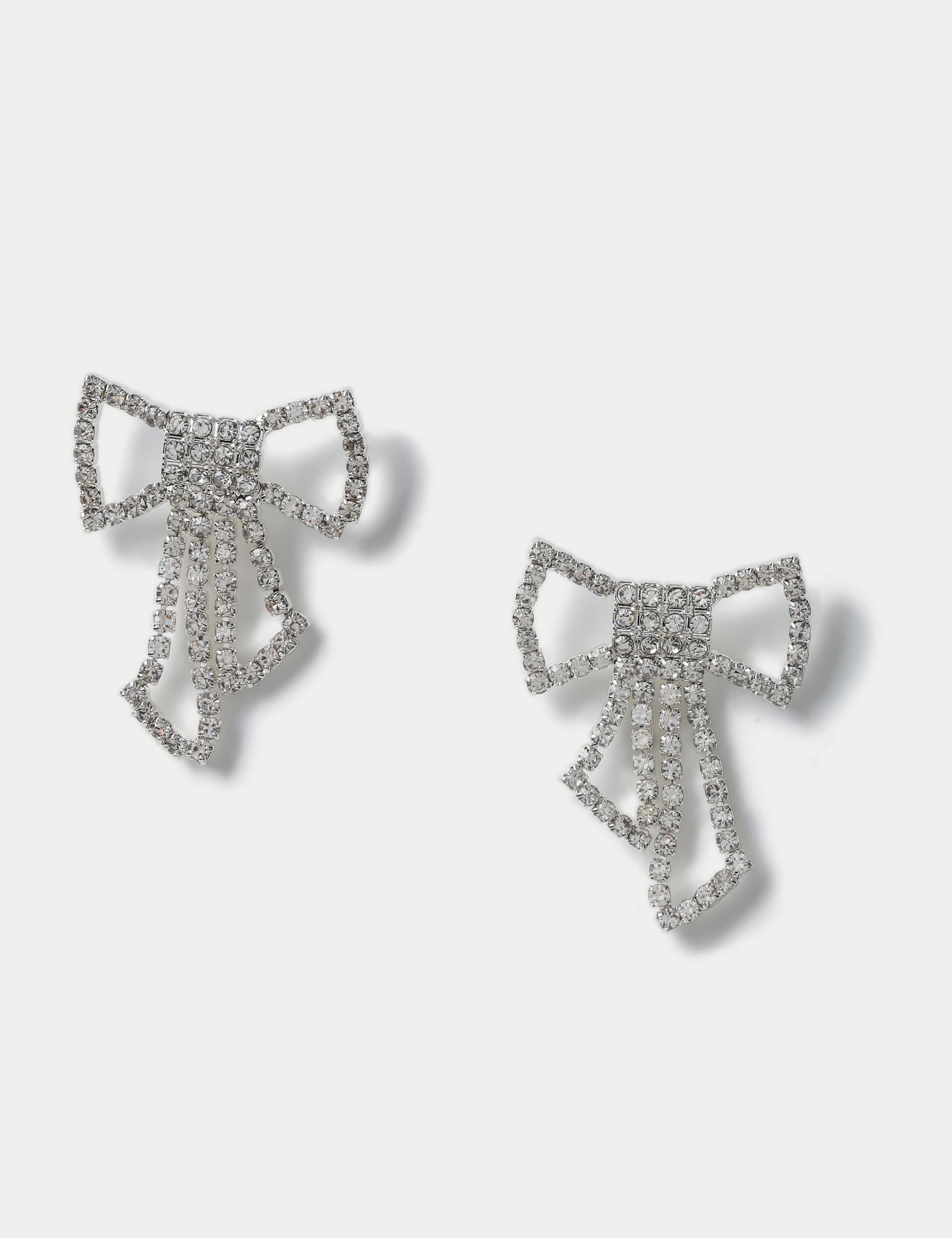 M&S Women's Christmas Crystal Detail Bow Earrings - Silver, Silver