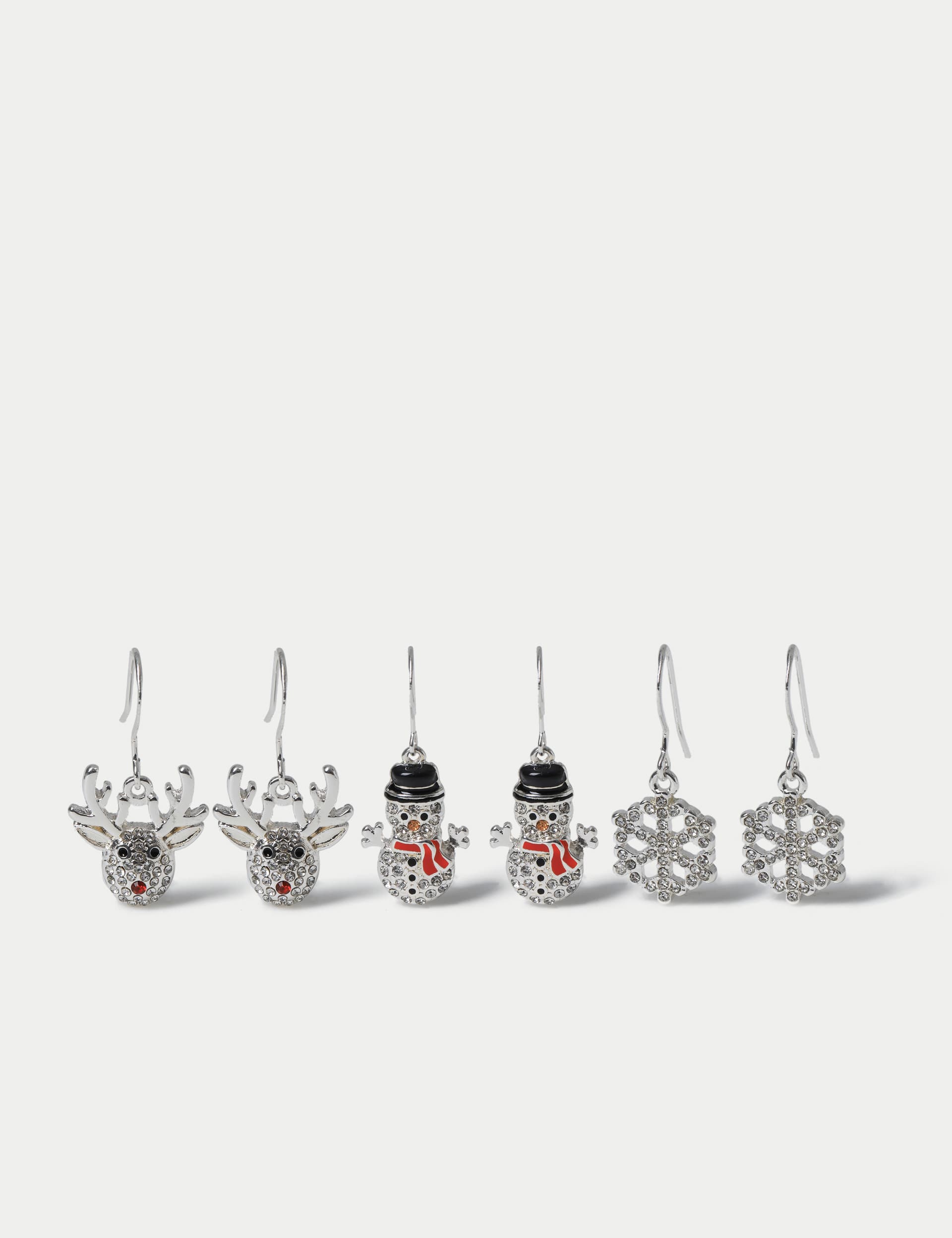 M&S Women's Christmas Novelty 3 Pack Drop Earrings - Silver, Silver