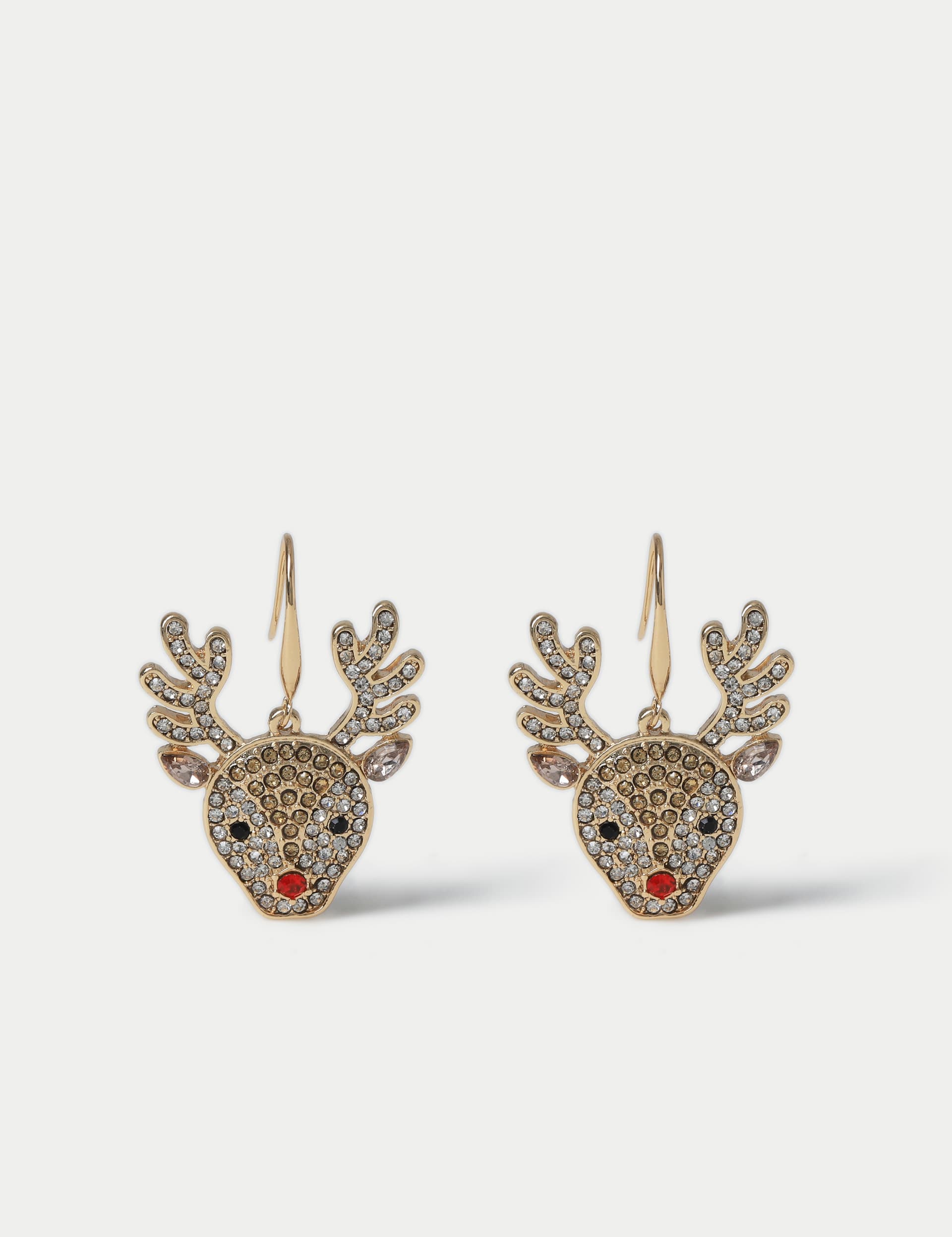 M&S Women's Christmas Gold Tone Reindeer Face Earrings, Gold