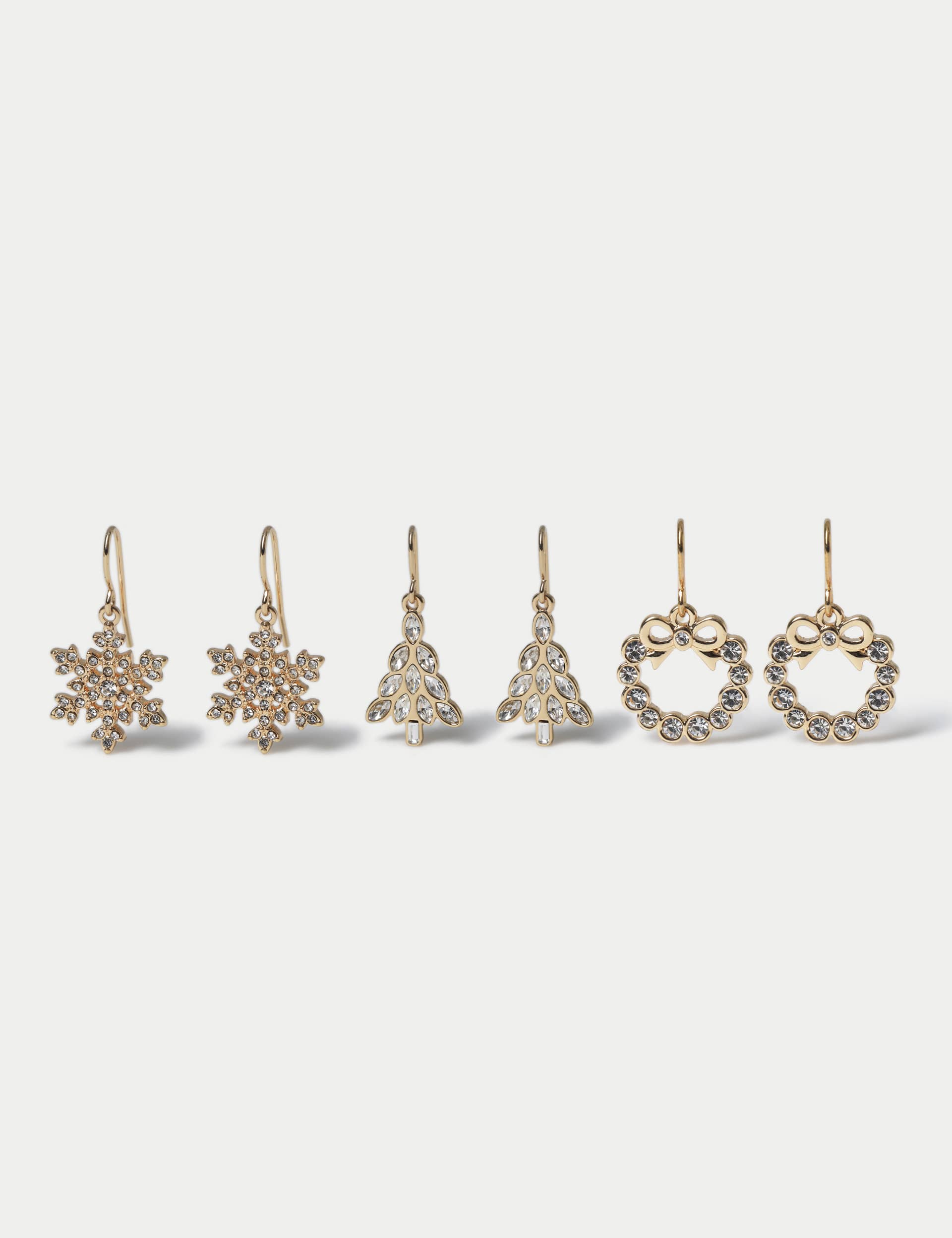 M&S Women's Christmas Classy 3 Pack Drop Earrings - Gold, Gold