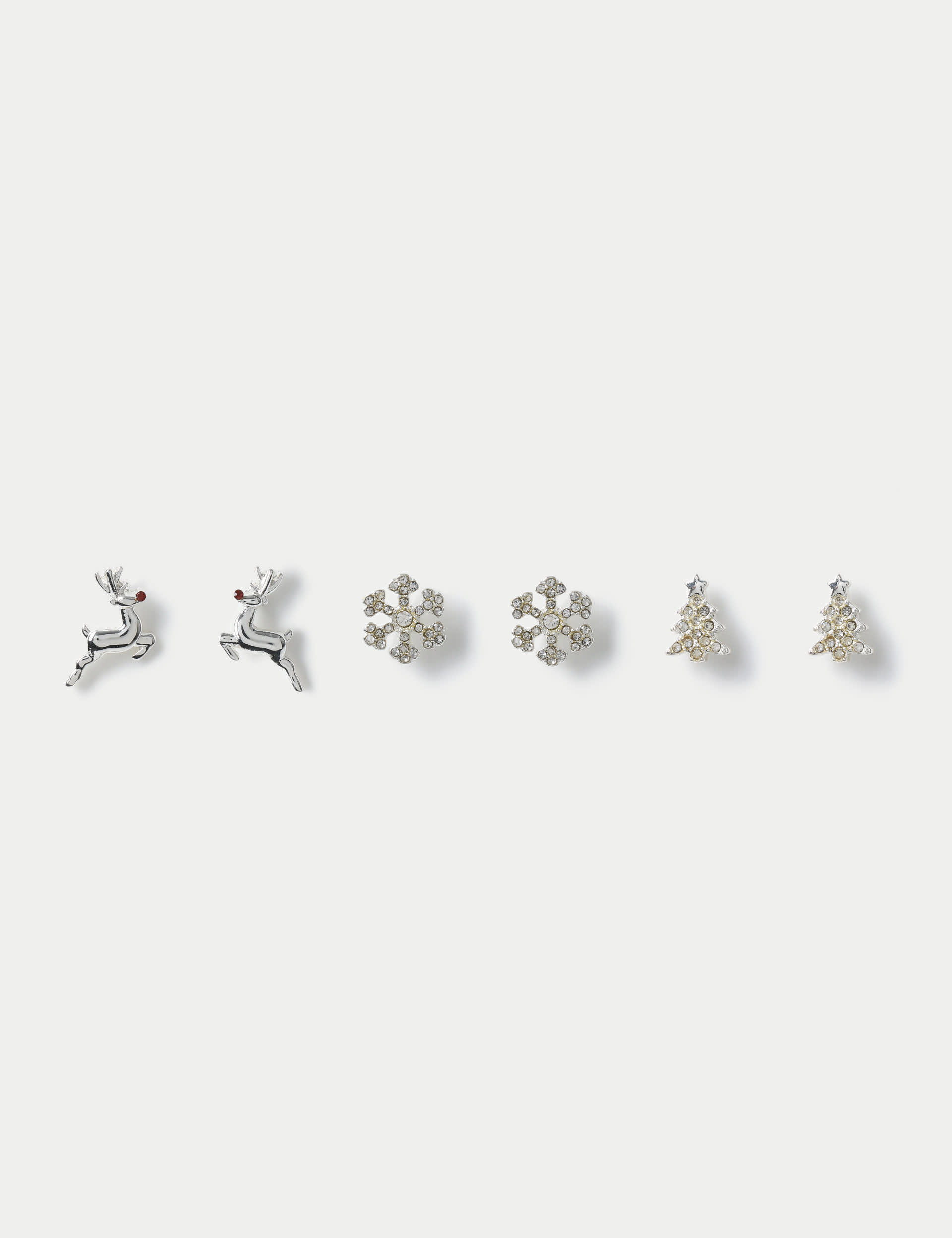 M&S Women's Christmas Silver Tone 3 Pack Stud Earrings, Silver