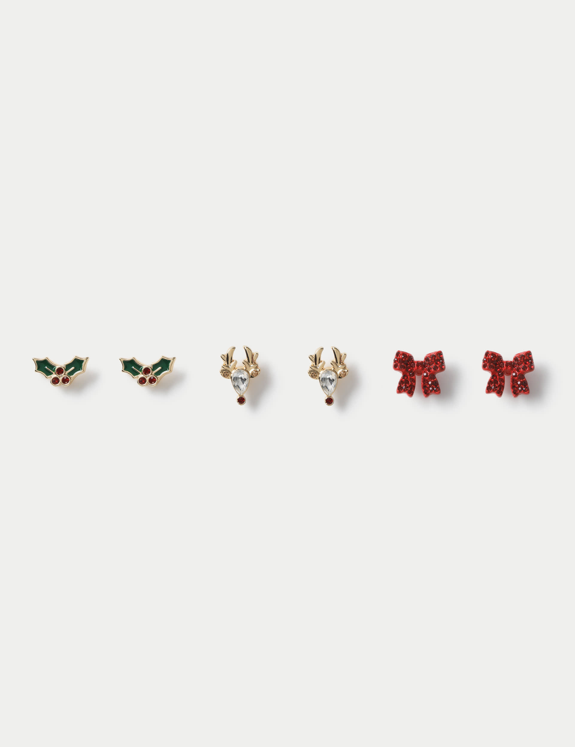 M&S Women's Christmas Novelty Bow 3 Pack Earrings - Gold, Gold