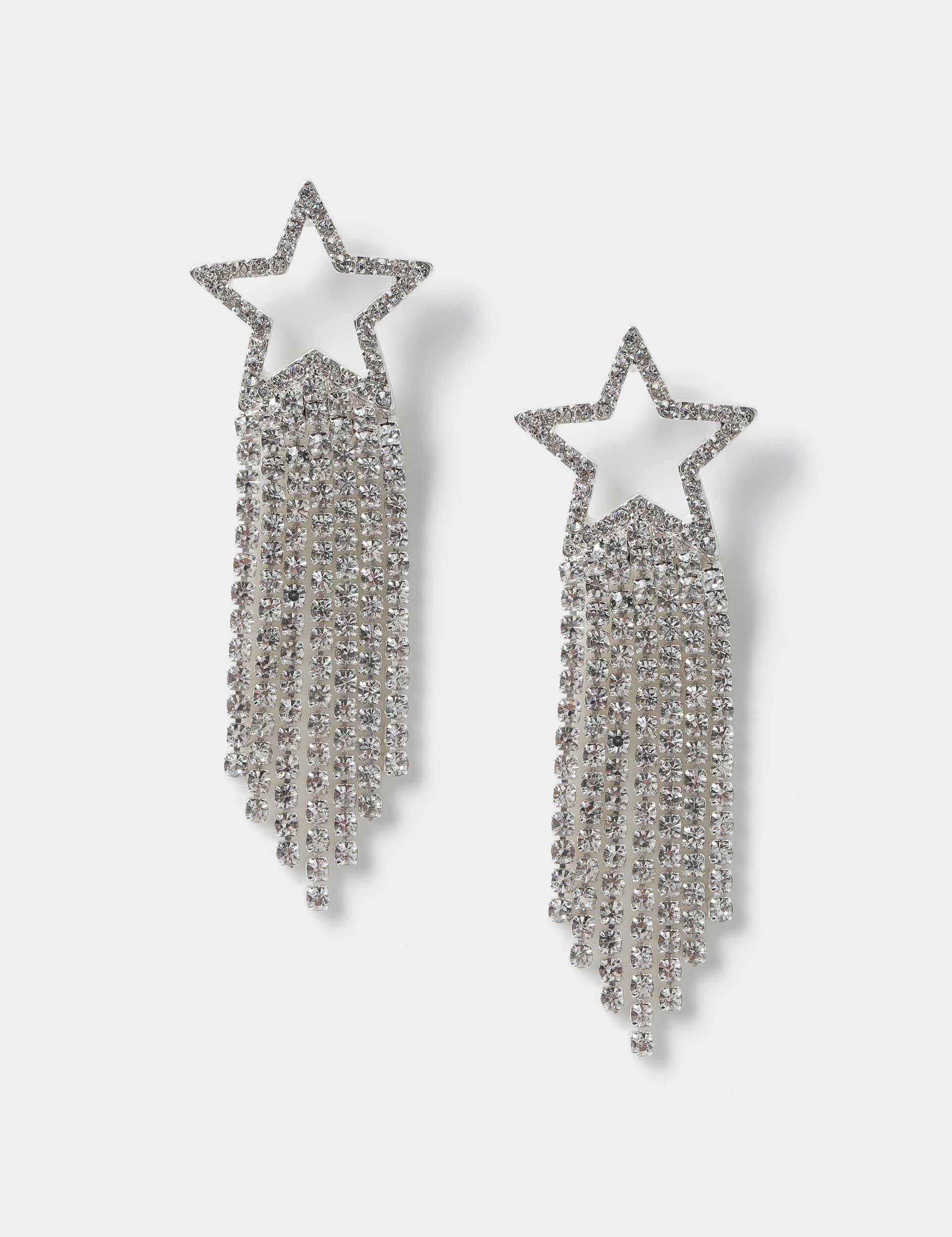 M&S Women's Christmas Silver Tone Cup chain Star Earrings, Silver