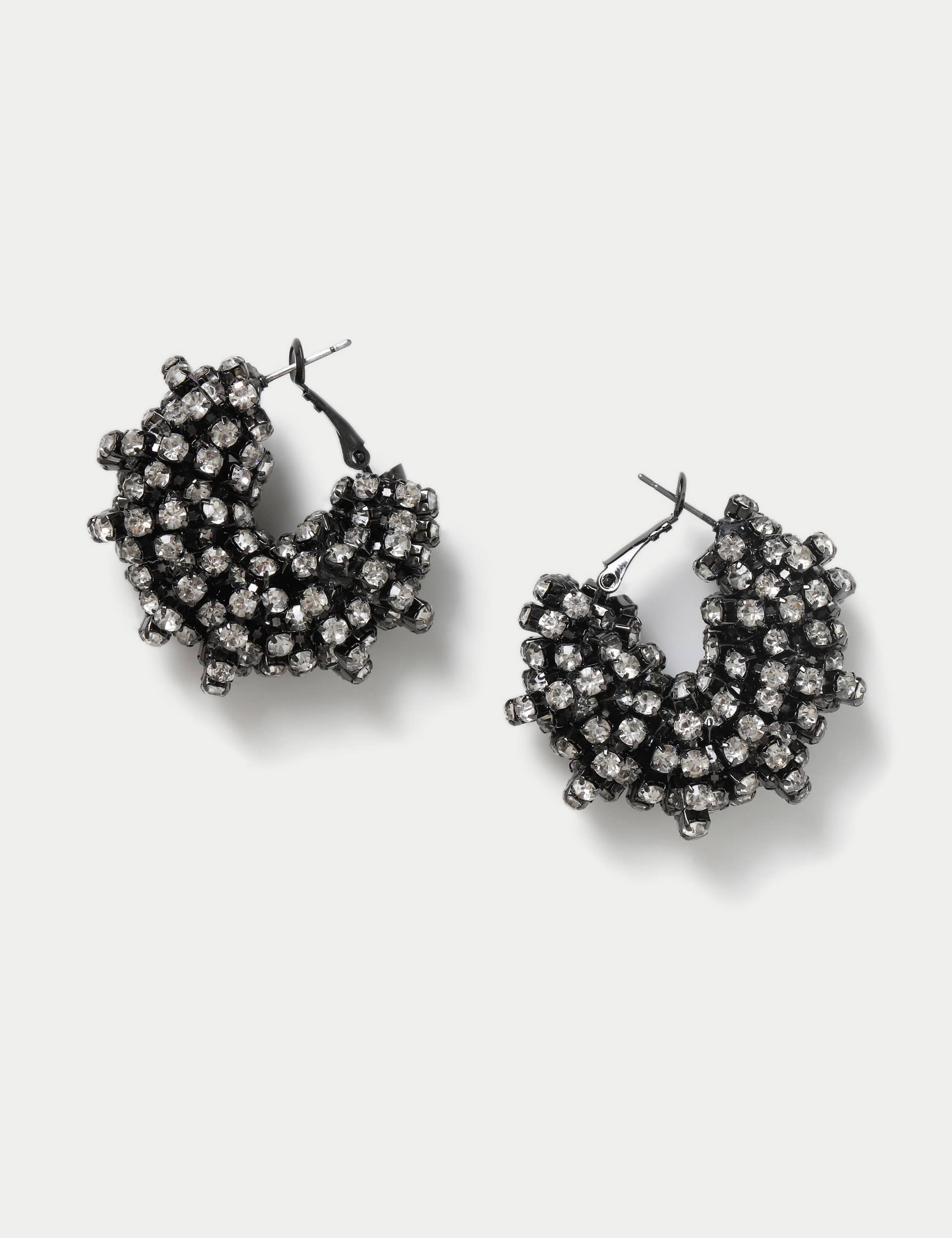 M&S Women's Gunmetal Chunky Embellished Hoops, Gunmetal