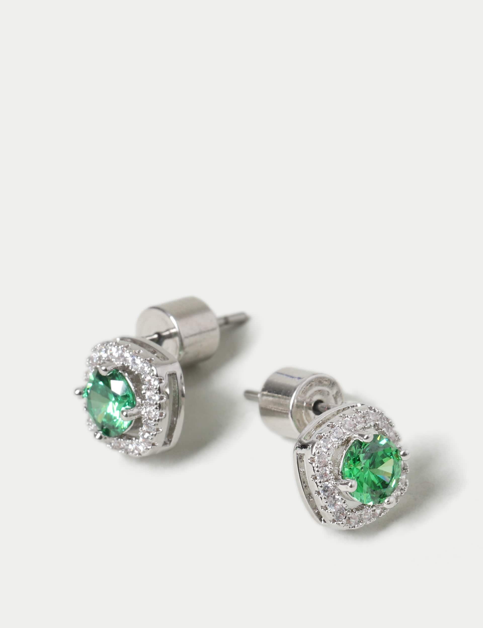 M&S Collection Women's Platinum Plated May Stud Earrings - Green, Green