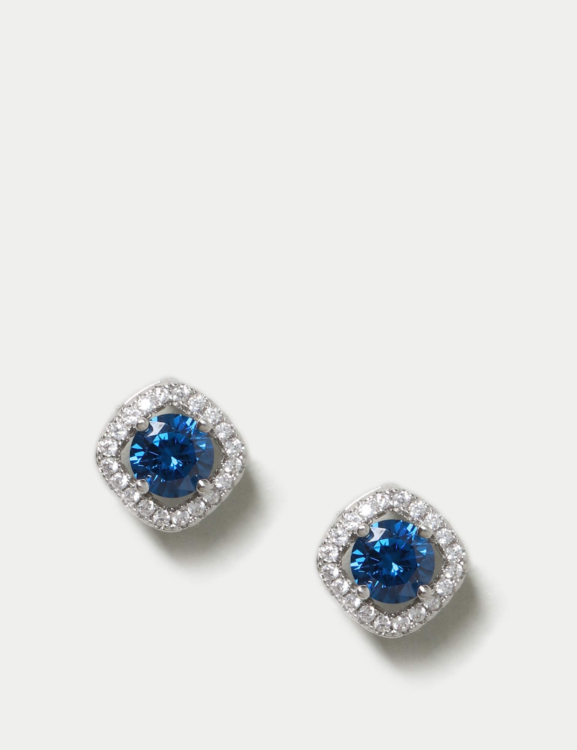 M&S Women's Platinum Plated September Stud Earrings - Blue, Blue