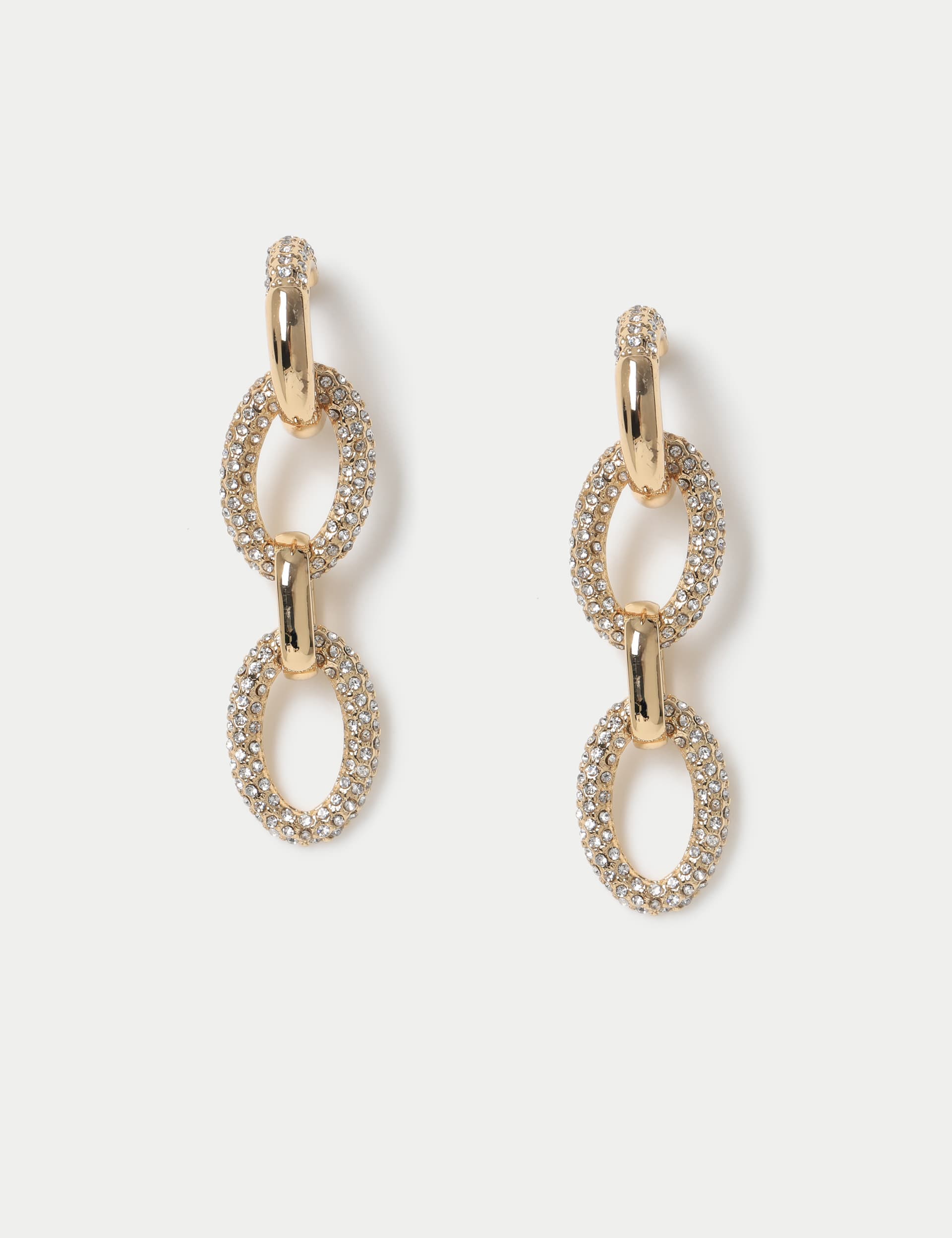 M&S Women's Gold Tone Rhinestone Link Drop Earring, Gold