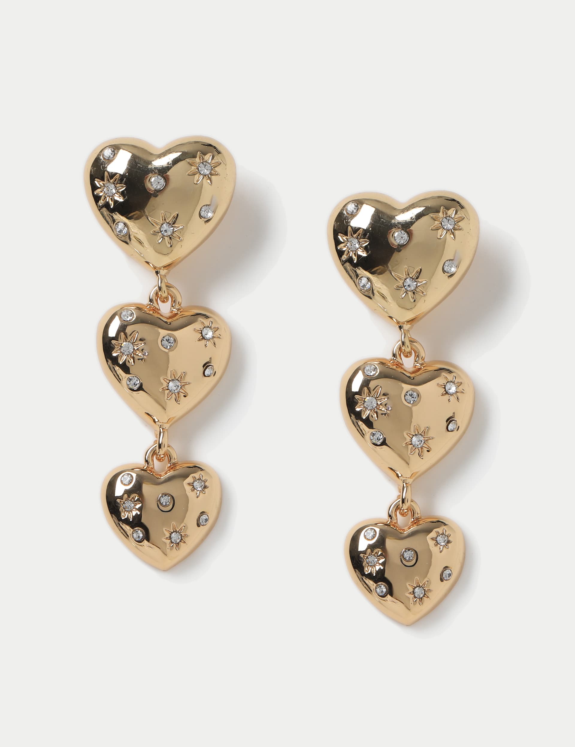 M&S Women's Gold Tone Three Heart Drop Earring, Gold