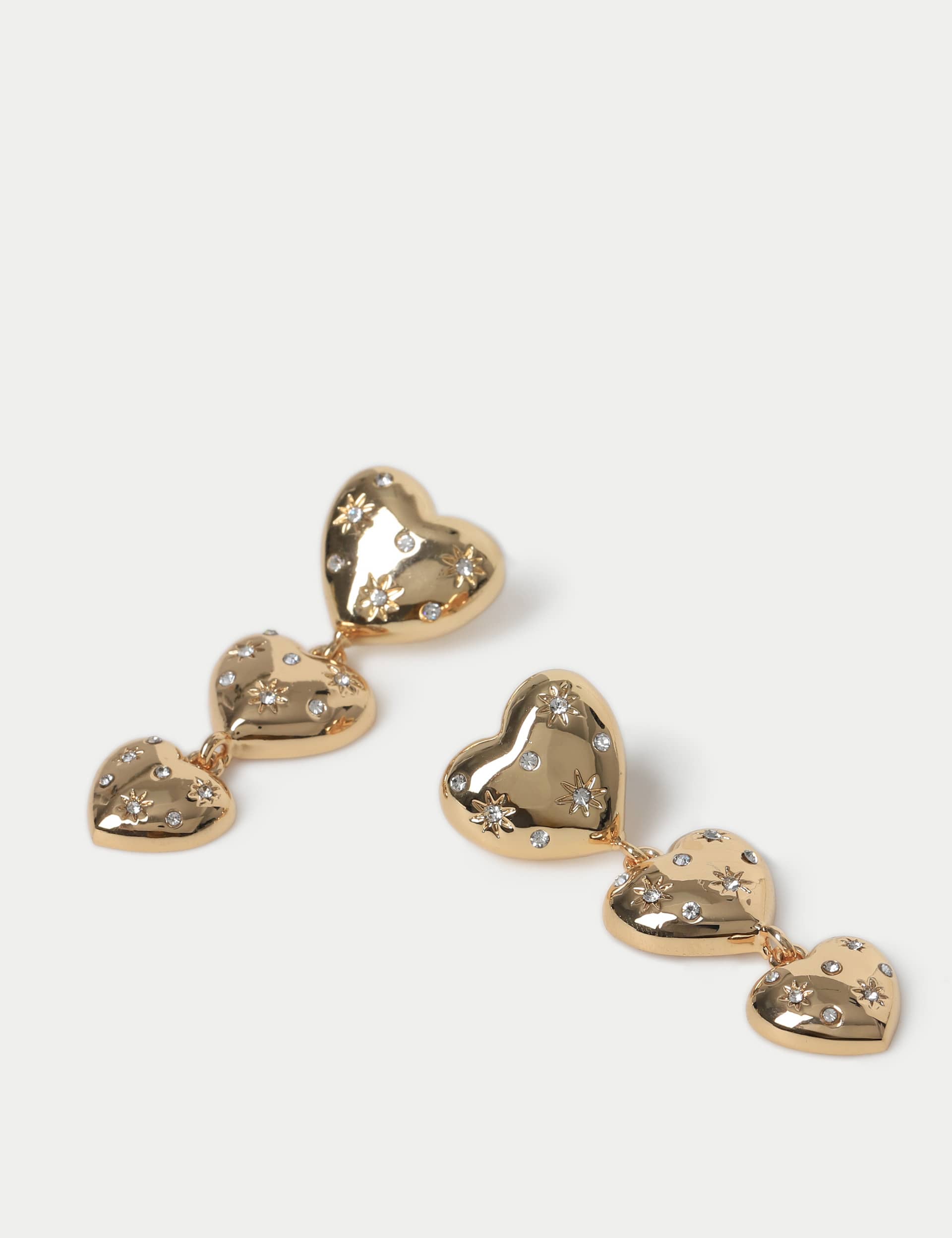 M&S Collection Women's Gold Tone Three Heart Drop Earring, Gold