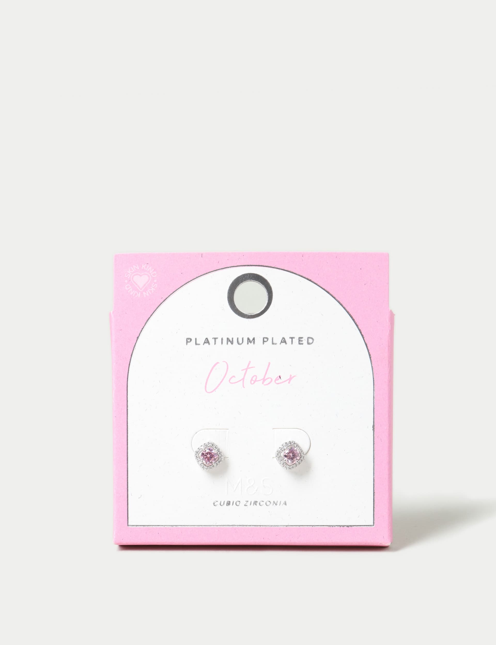 M&S Collection Women's Platinum Plated October Stud Earrings - Pink, Pink