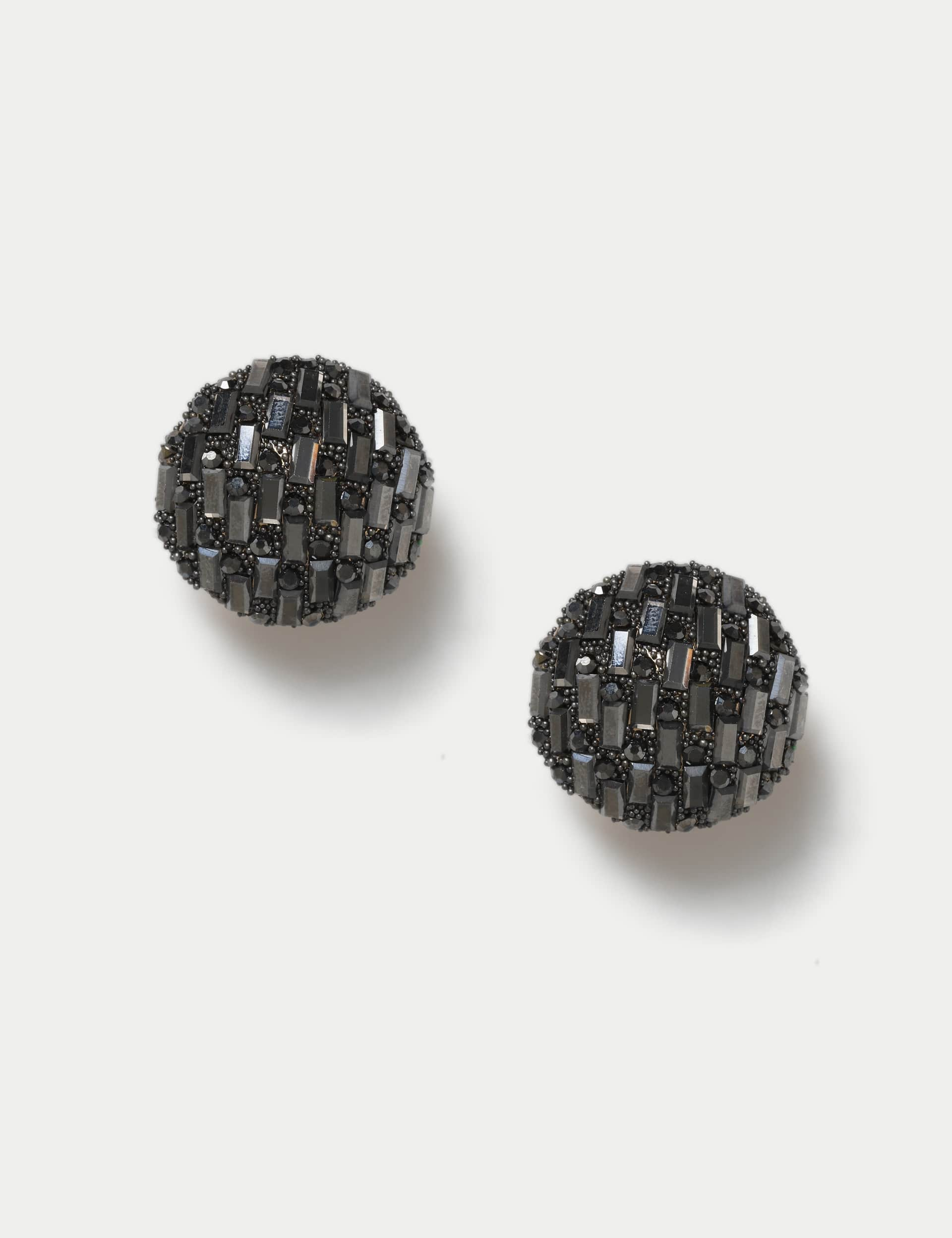 M&S Women's Black Crystal Oversized Circle Stud - Gunmetal, Gunmetal