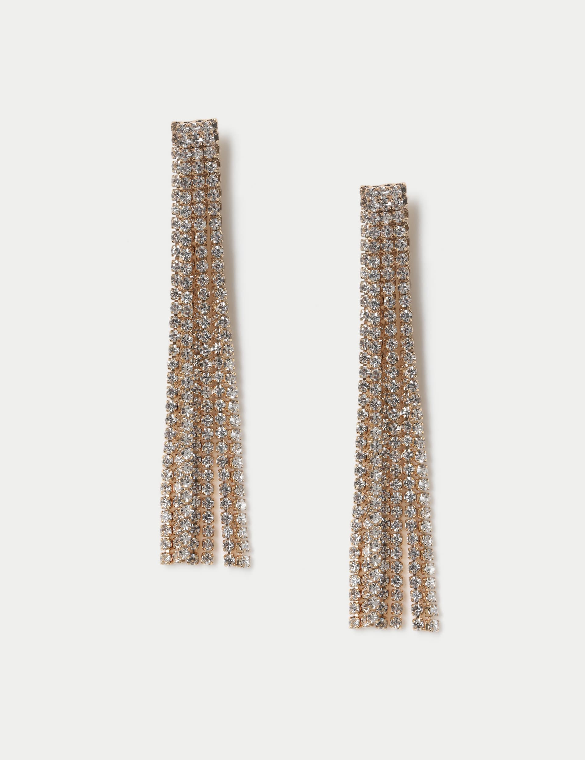 M&S Women's Gold Rhinestone Fringe Drop Earring, Gold