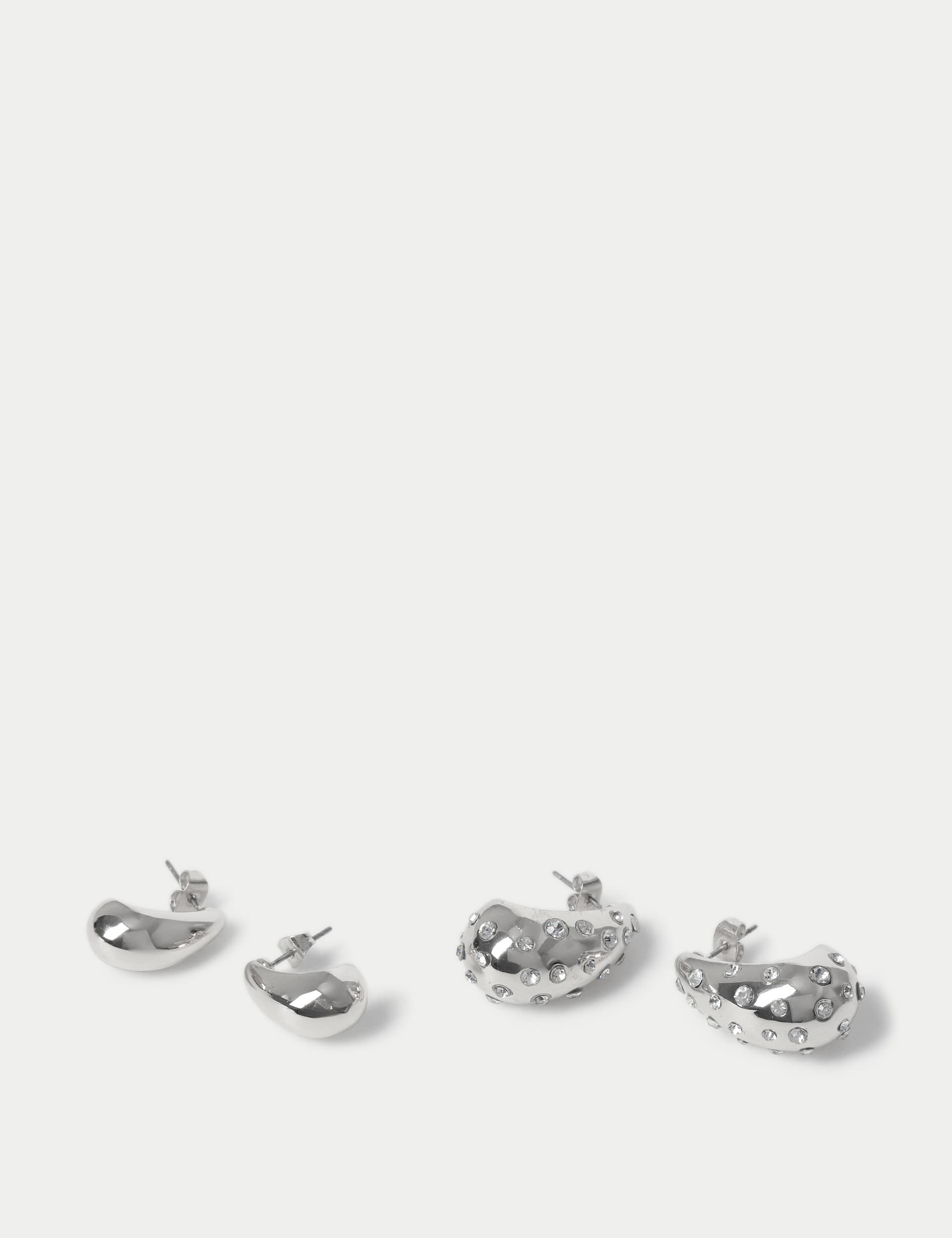 M&S Collection Women's 2 Pack Rhinestone Tear Drop Earring - Silver, Silver