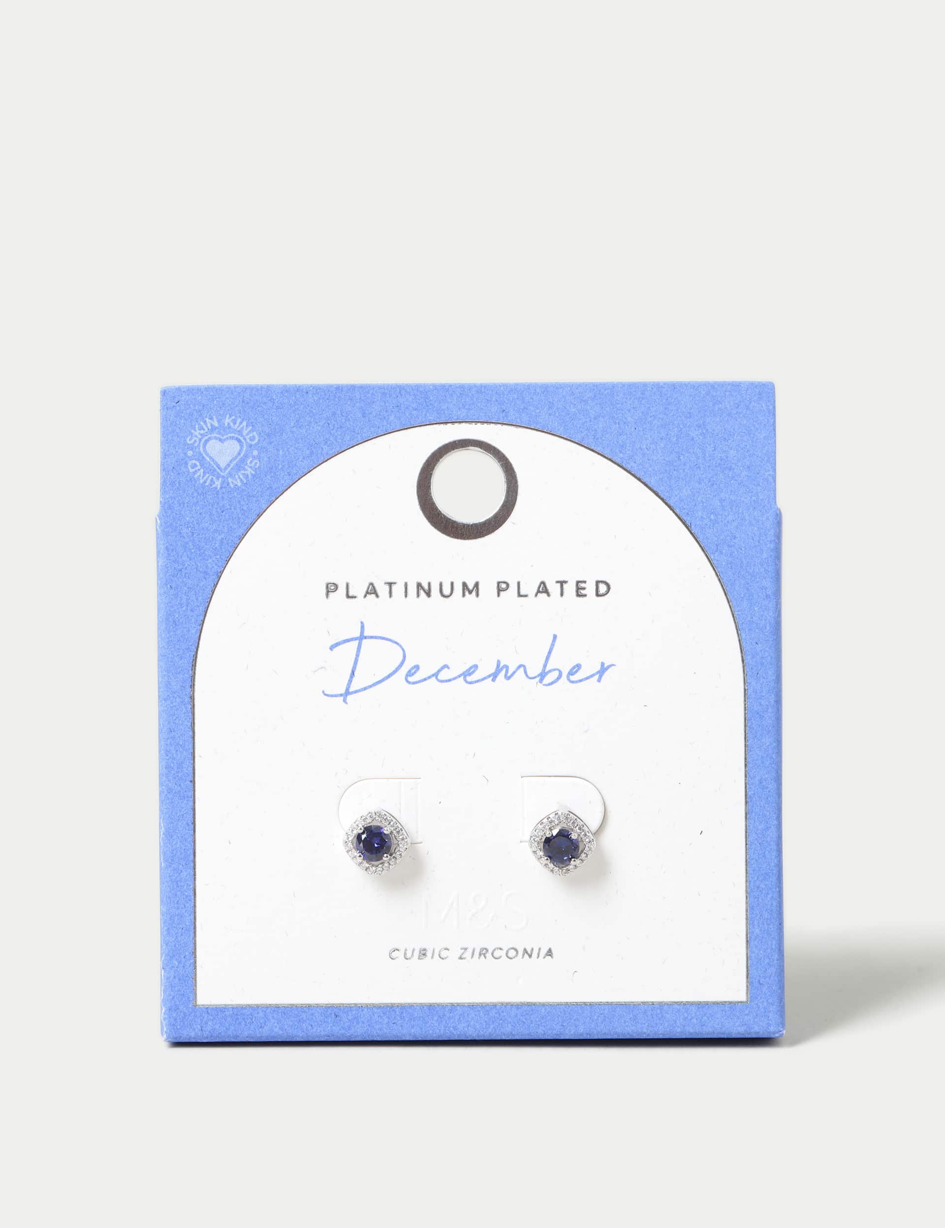 M&S Collection Women's Platinum Plated December Stud Earrings - Blue, Blue