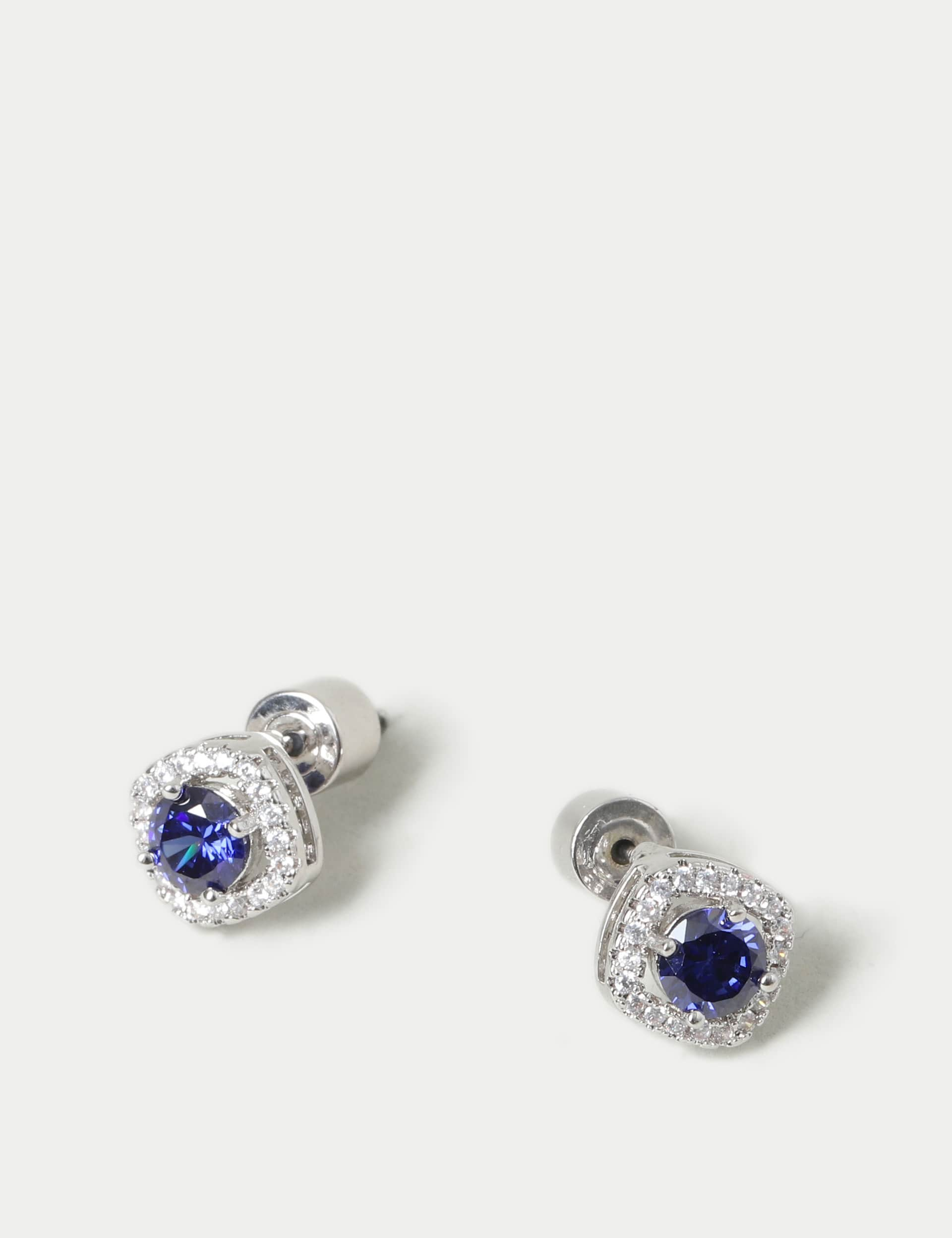 M&S Collection Women's Platinum Plated December Stud Earrings - Blue, Blue