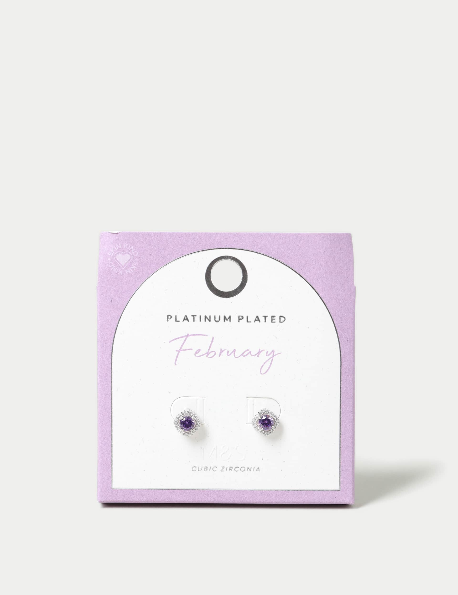 M&S Collection Women's Platinum Plated February Stud Earrings - Purple, Purple