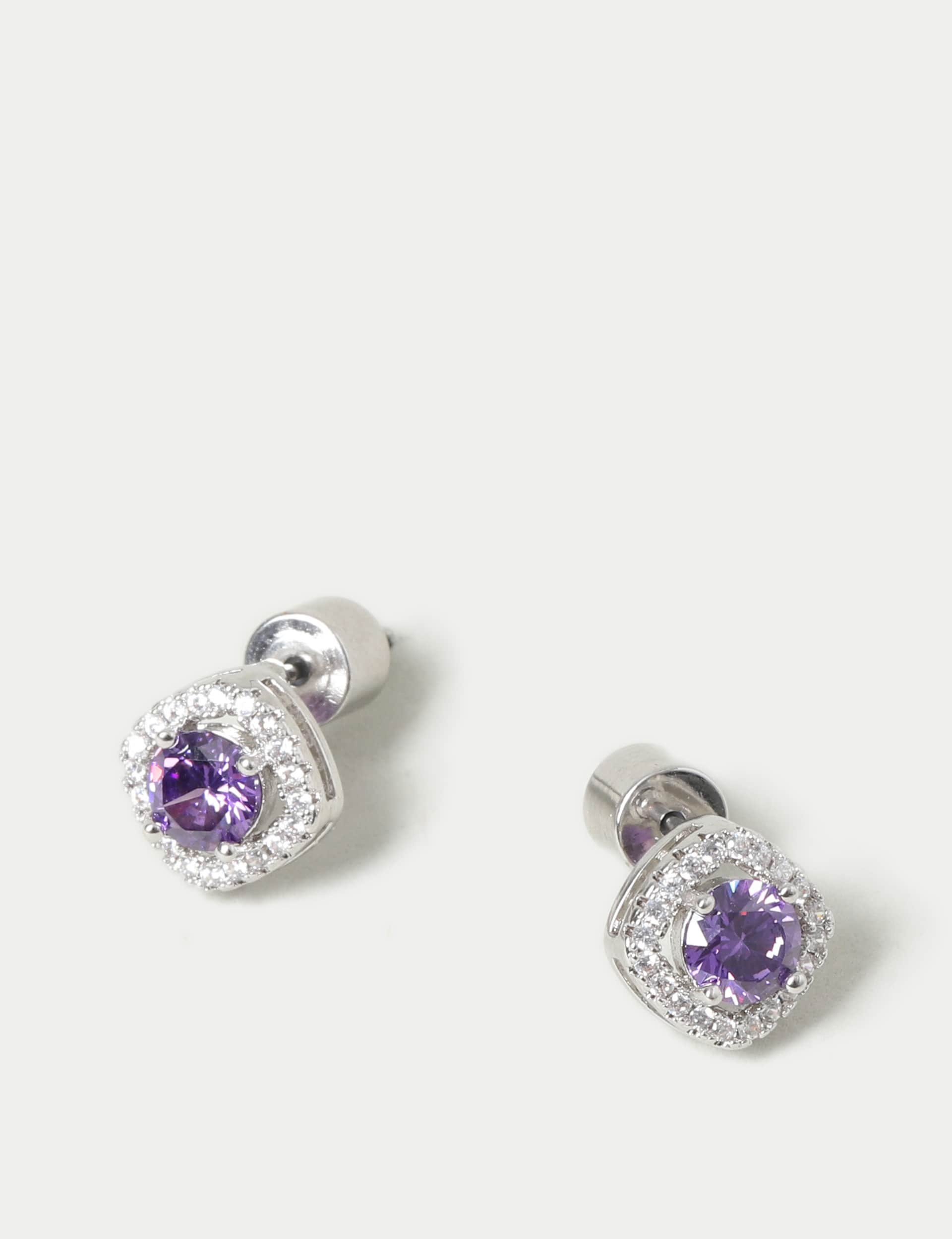 M&S Collection Women's Platinum Plated February Stud Earrings - Purple, Purple