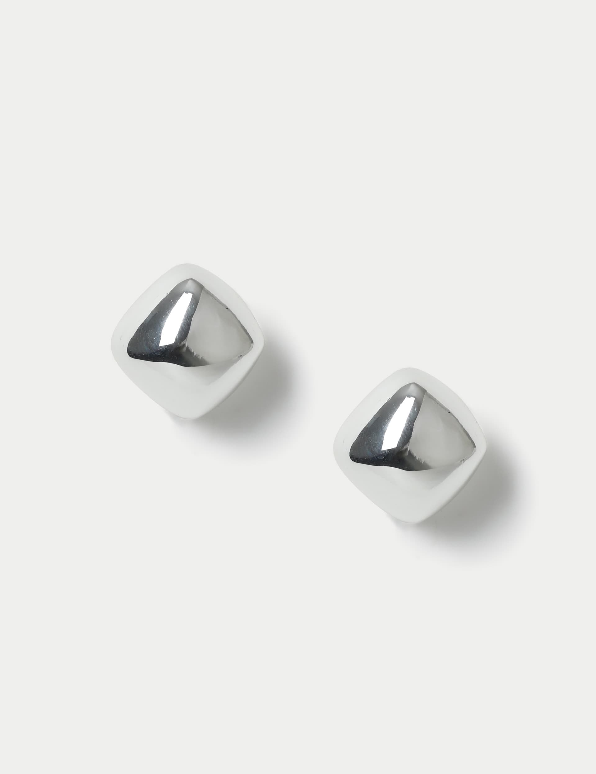 M&S Collection Women's Silver Tone Square Shape Stud Earrings, Silver