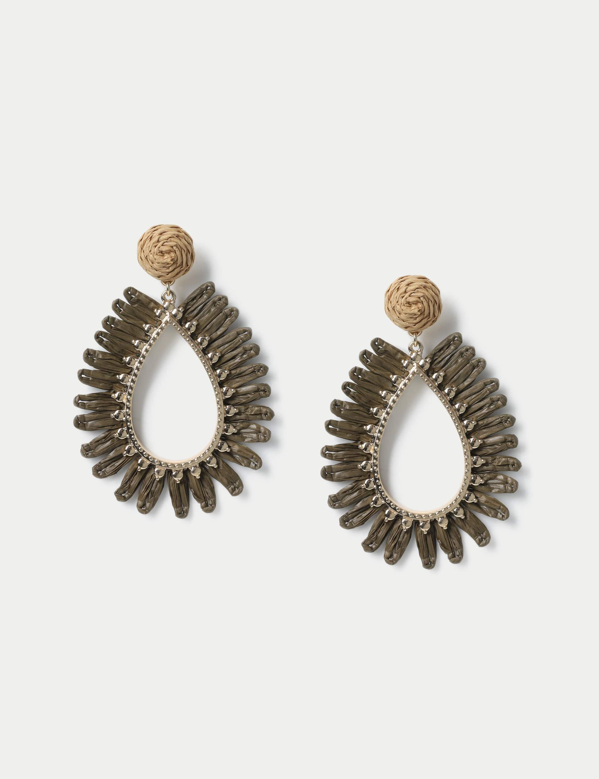 M&S Collection Women's Raffia Flat Droplet Earrings - Khaki, Khaki