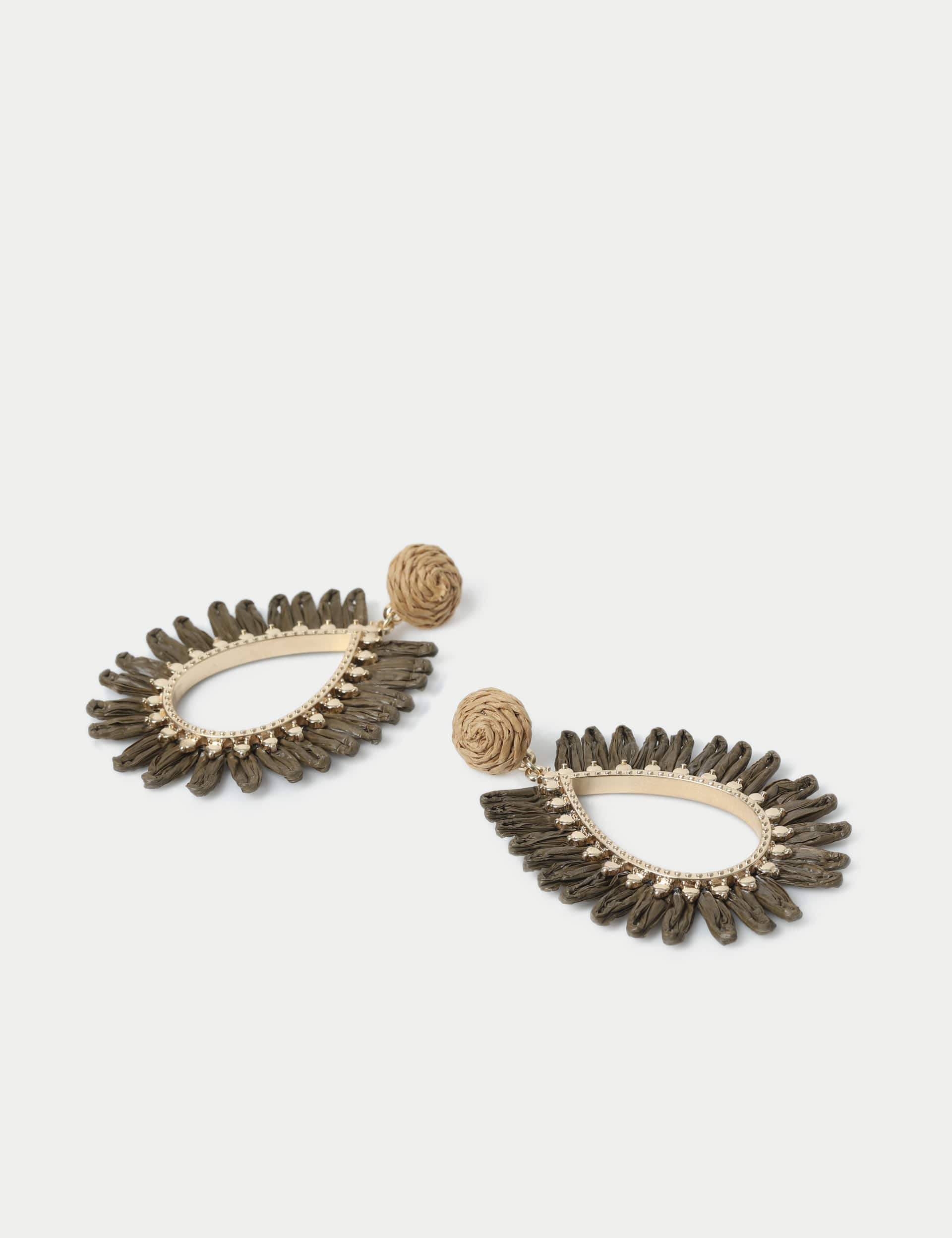 M&S Collection Women's Raffia Flat Droplet Earrings - Khaki, Khaki