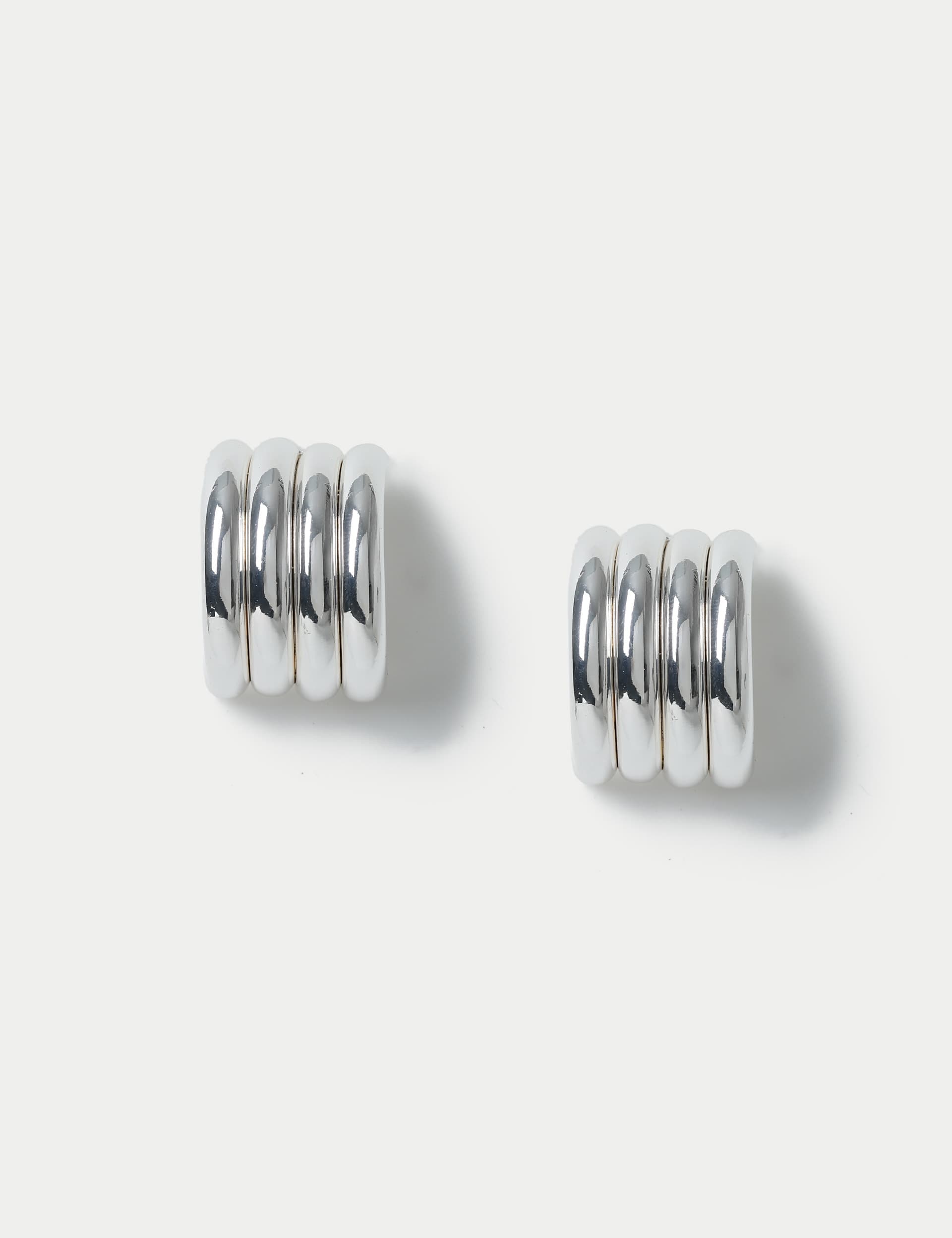 M&S Collection Women's Vertical Ridged Stud Earrings - Silver, Silver