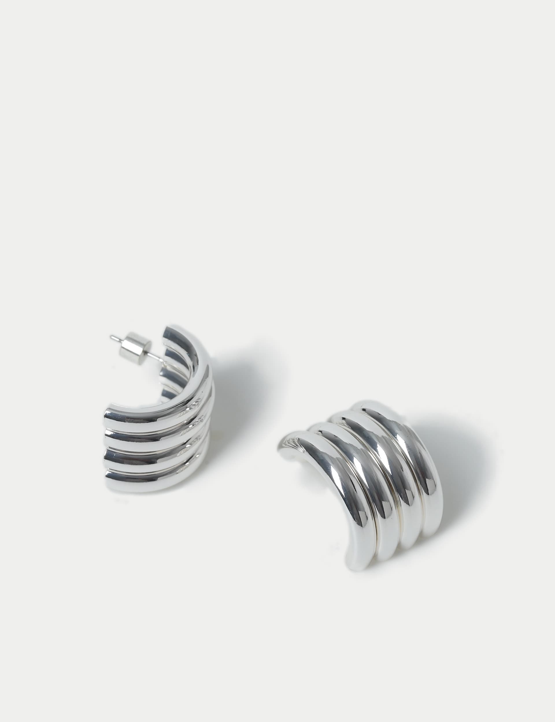 M&S Collection Women's Vertical Ridged Stud Earrings - Silver, Silver