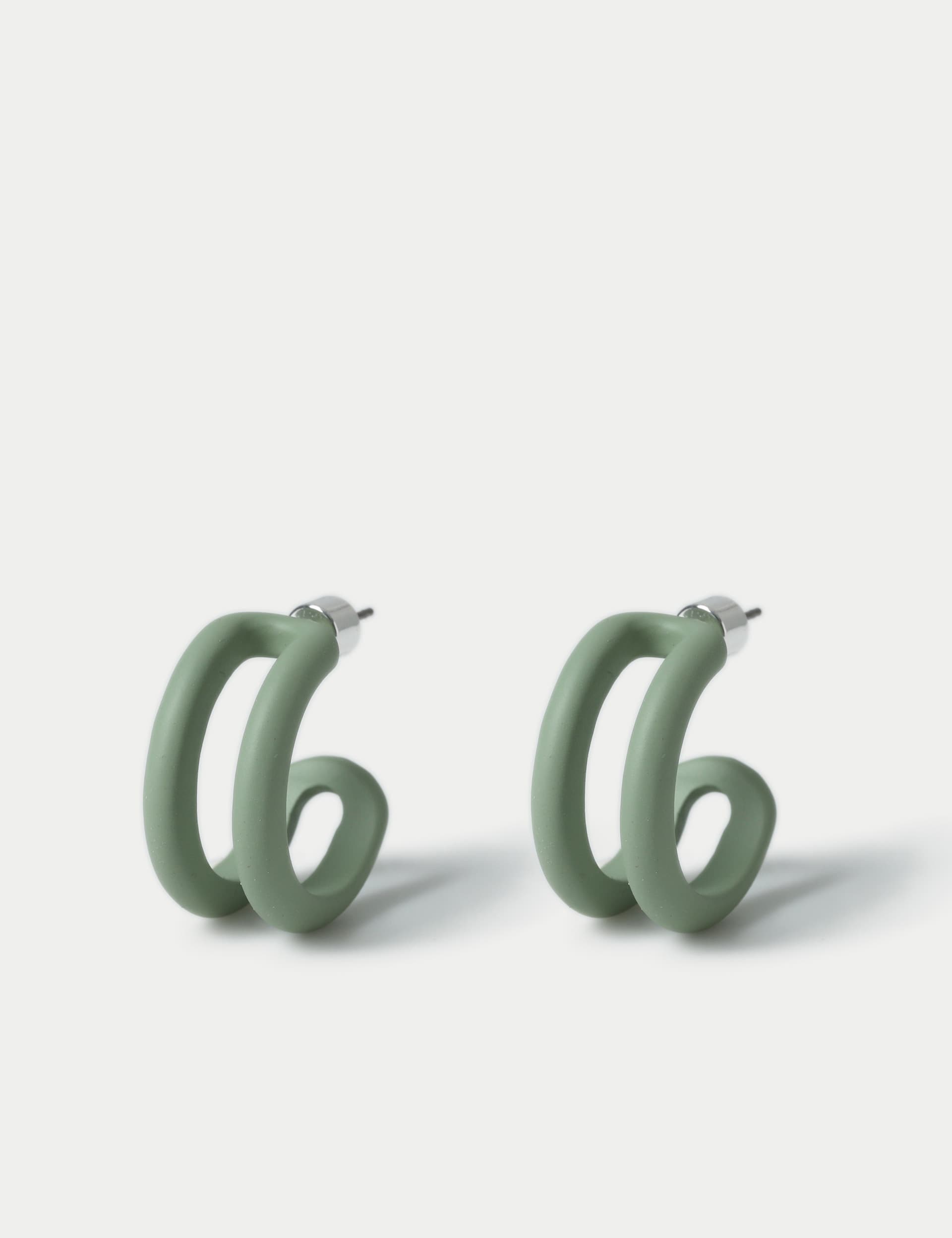 M&S Collection Women's Green Powder Coat Hoop Earrings, Green