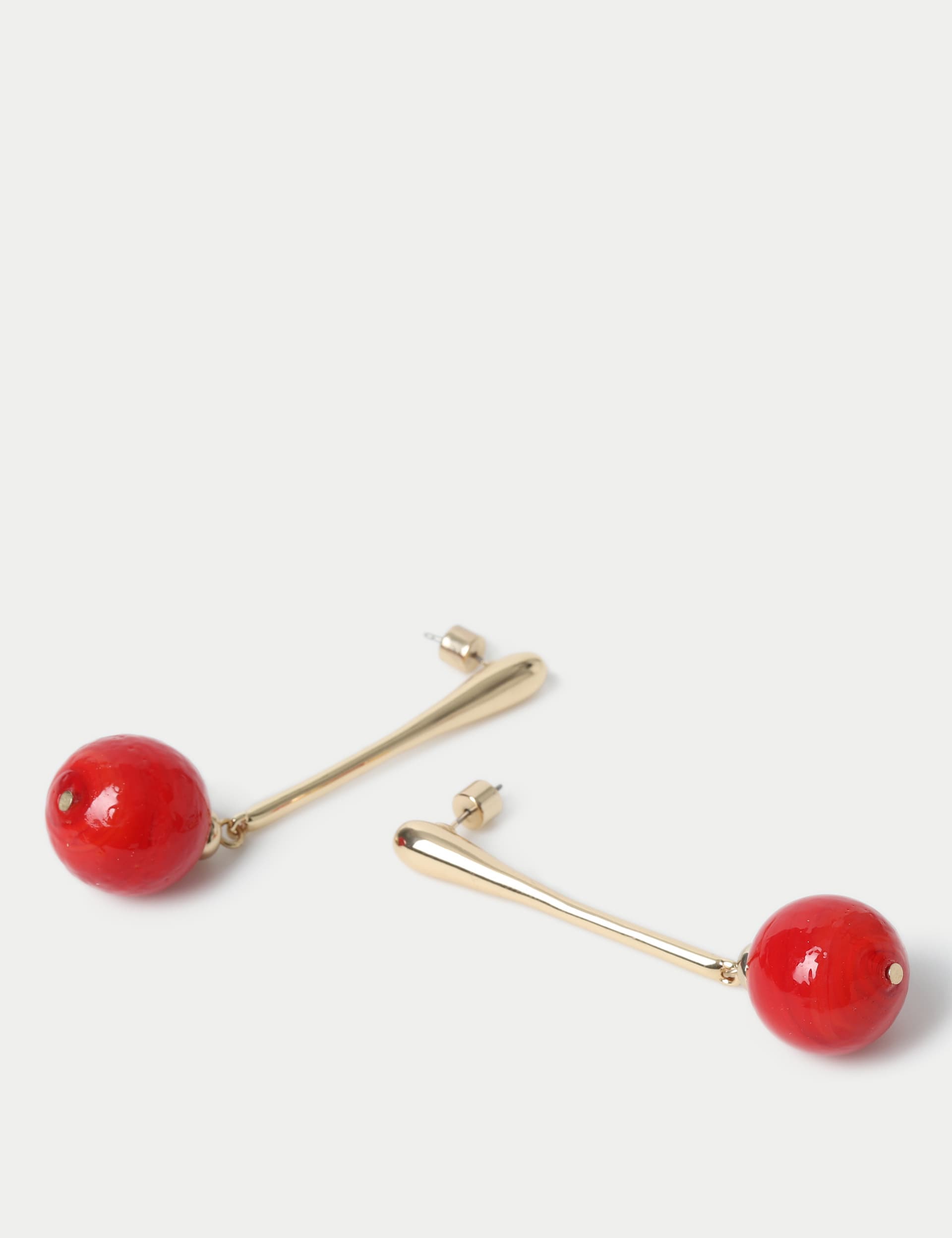 M&S Collection Women's Red Stick Ball Drop Earrings, Red