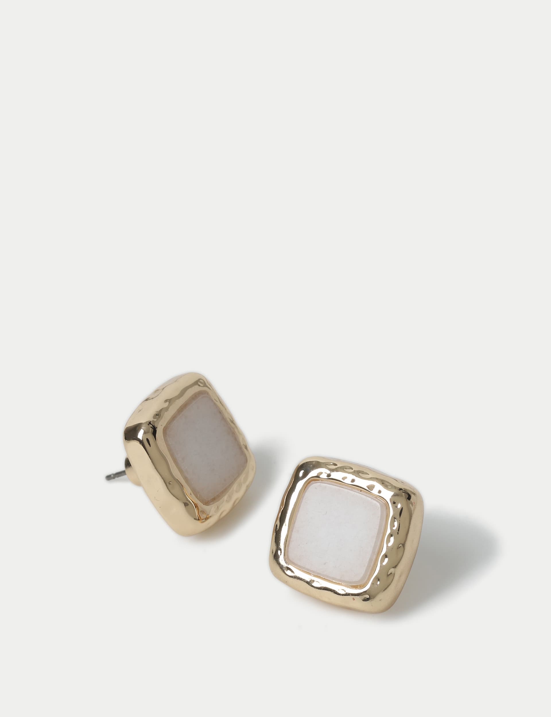 M&S Collection Women's Natural Stone Square Stud Earrings - Gold, Gold