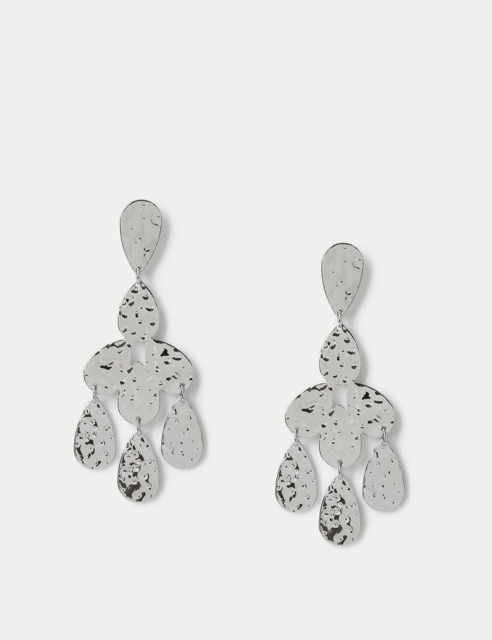 M&S Collection Women's Hammered Droplet Detail Earrings - Silver, Silver