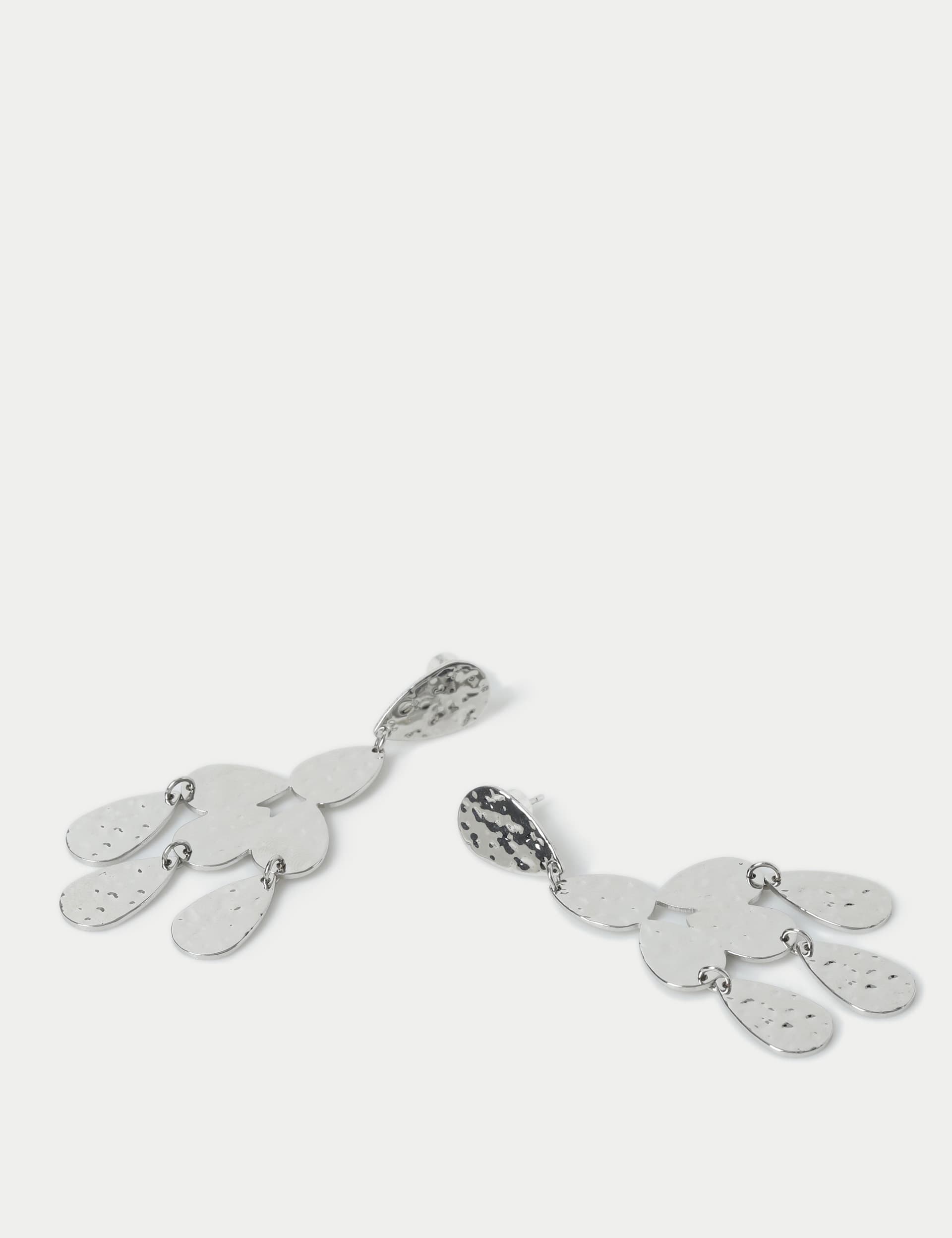 M&S Collection Women's Hammered Droplet Detail Earrings - Silver, Silver