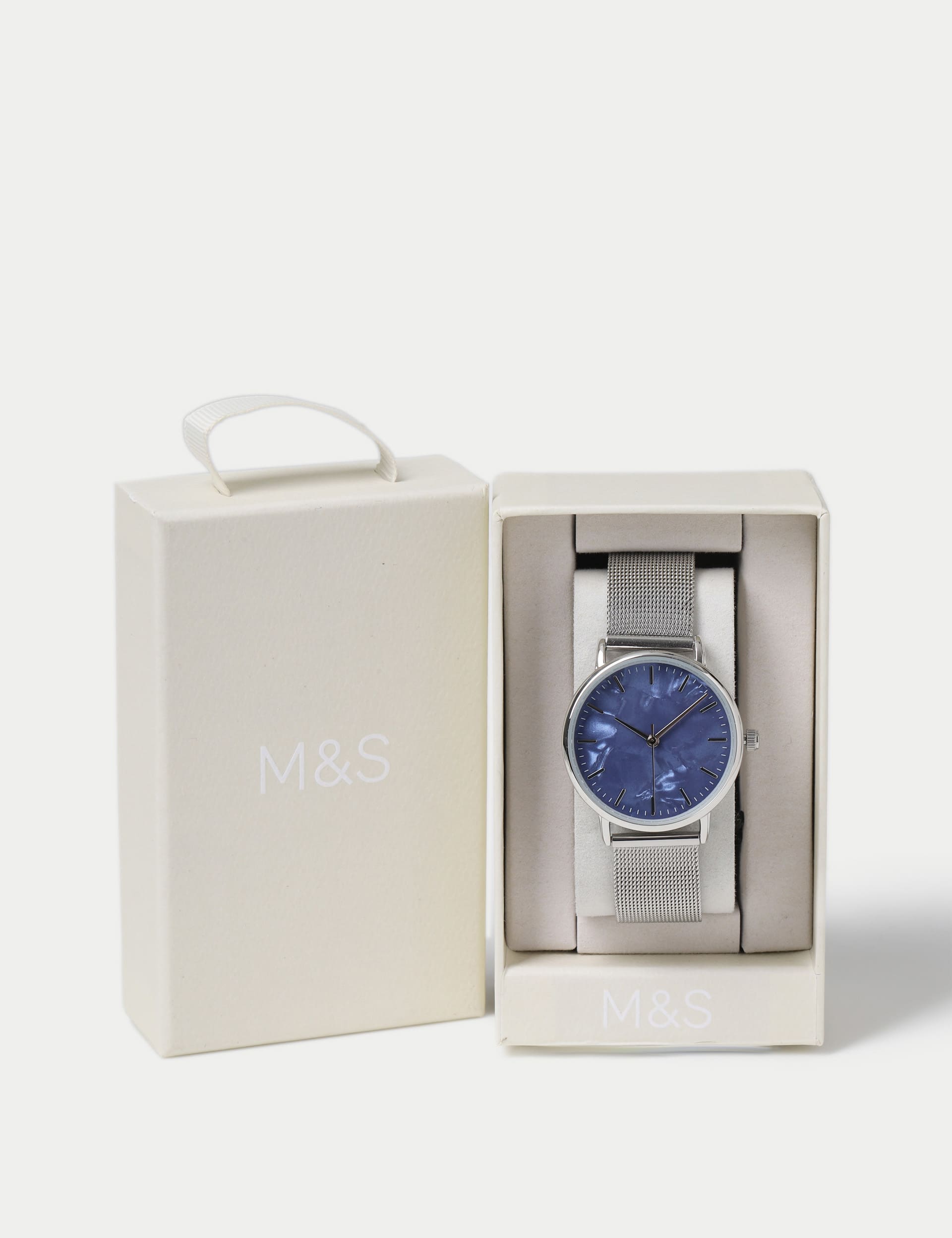 M&S Collection Women's Blue Dial and Silver Tone Mesh Watch, Blue