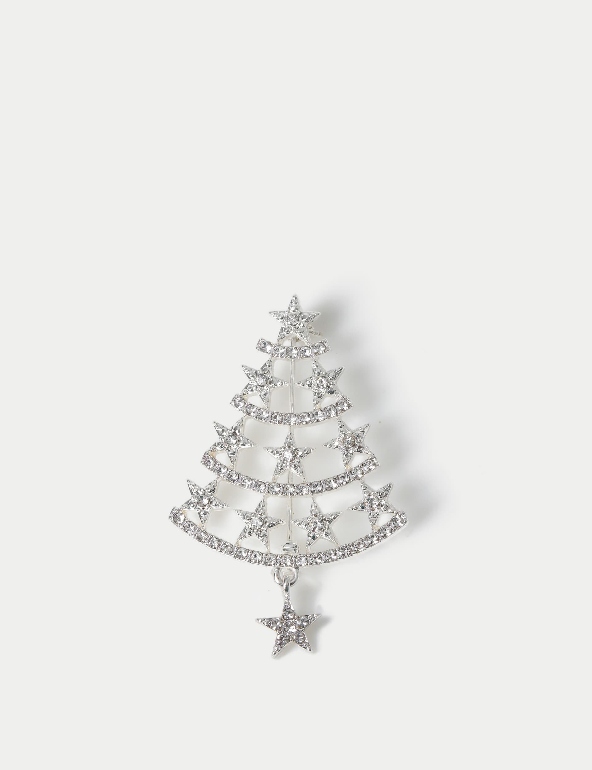 M&S Women's Christmas Silver Tone Silver Tree Brooch, Silver