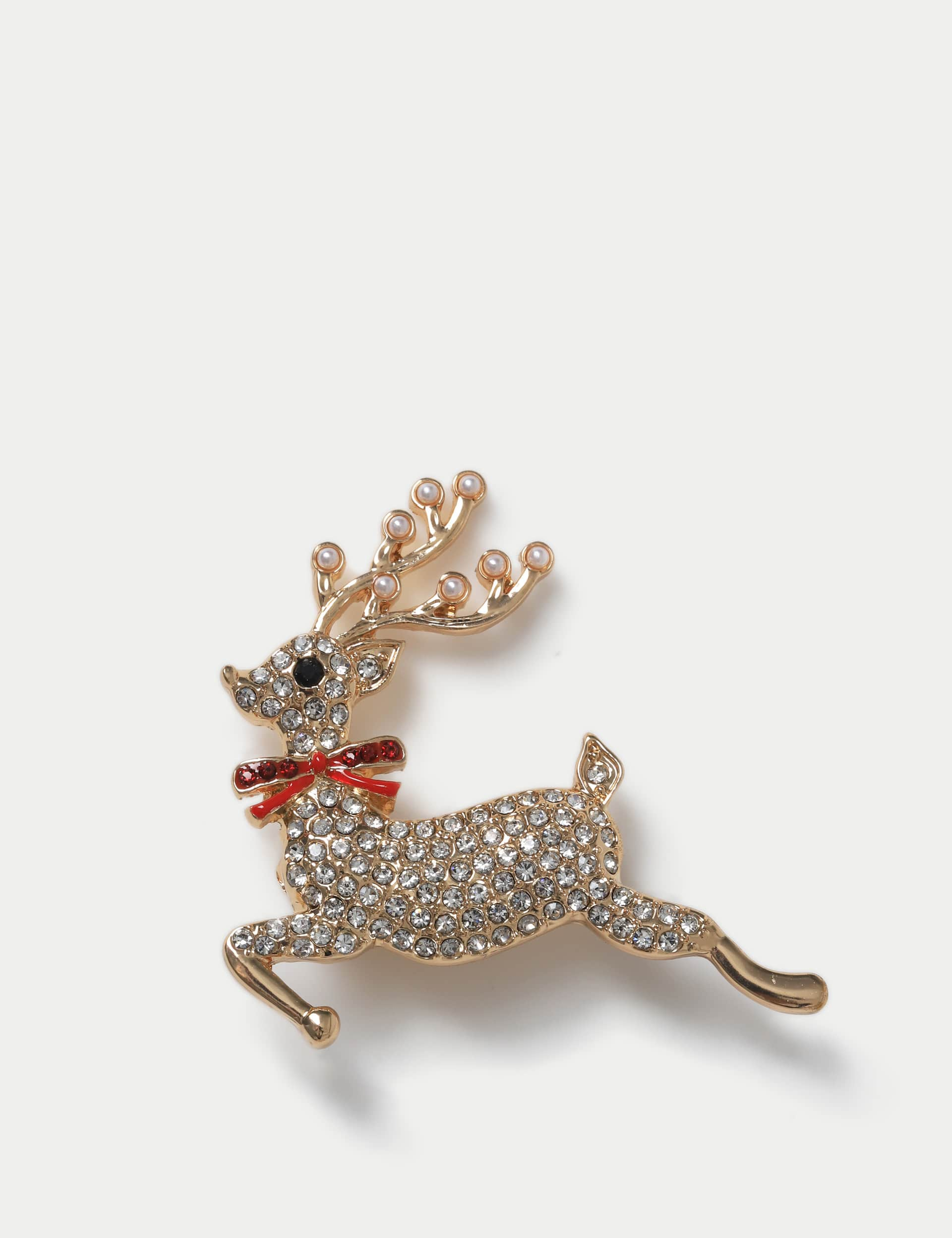 M&S Women's Christmas Gold Tone Reindeer Brooch, Gold