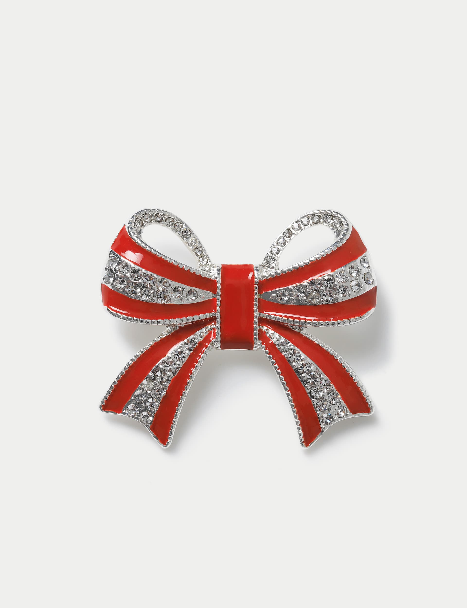 M&S Women's Christmas Red Rhinestone Bow Brooch - Red Mix, Red Mix