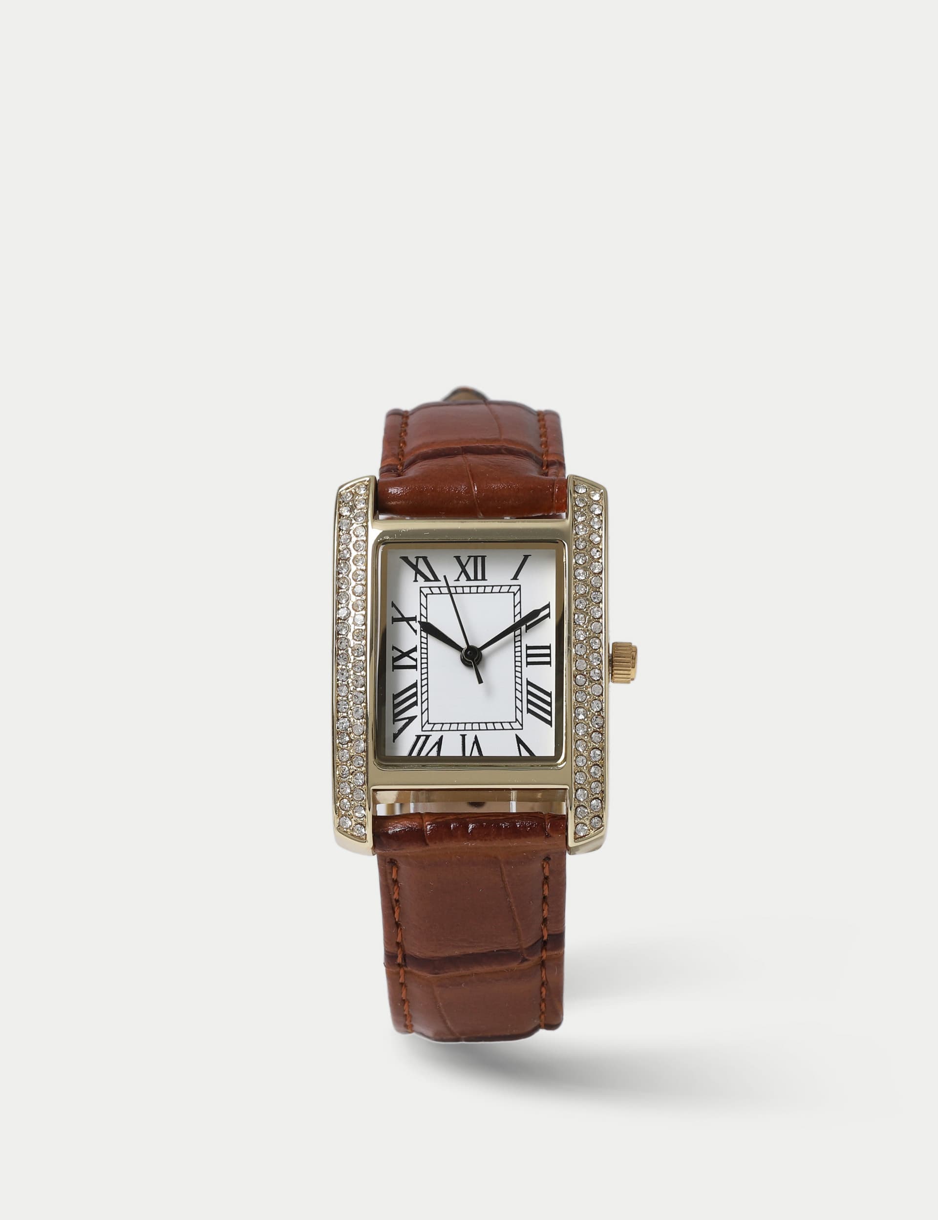 M&S Women's Faux Leather Rhinestone Watch - Brown, Brown