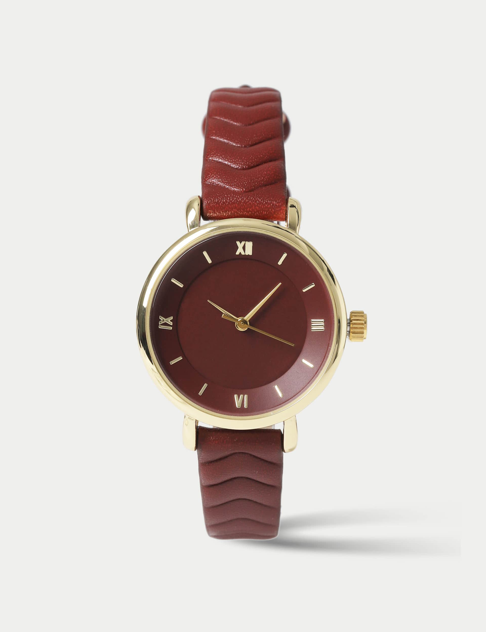 M&S Collection Women's Burgundy Chevron Watch, Burgundy