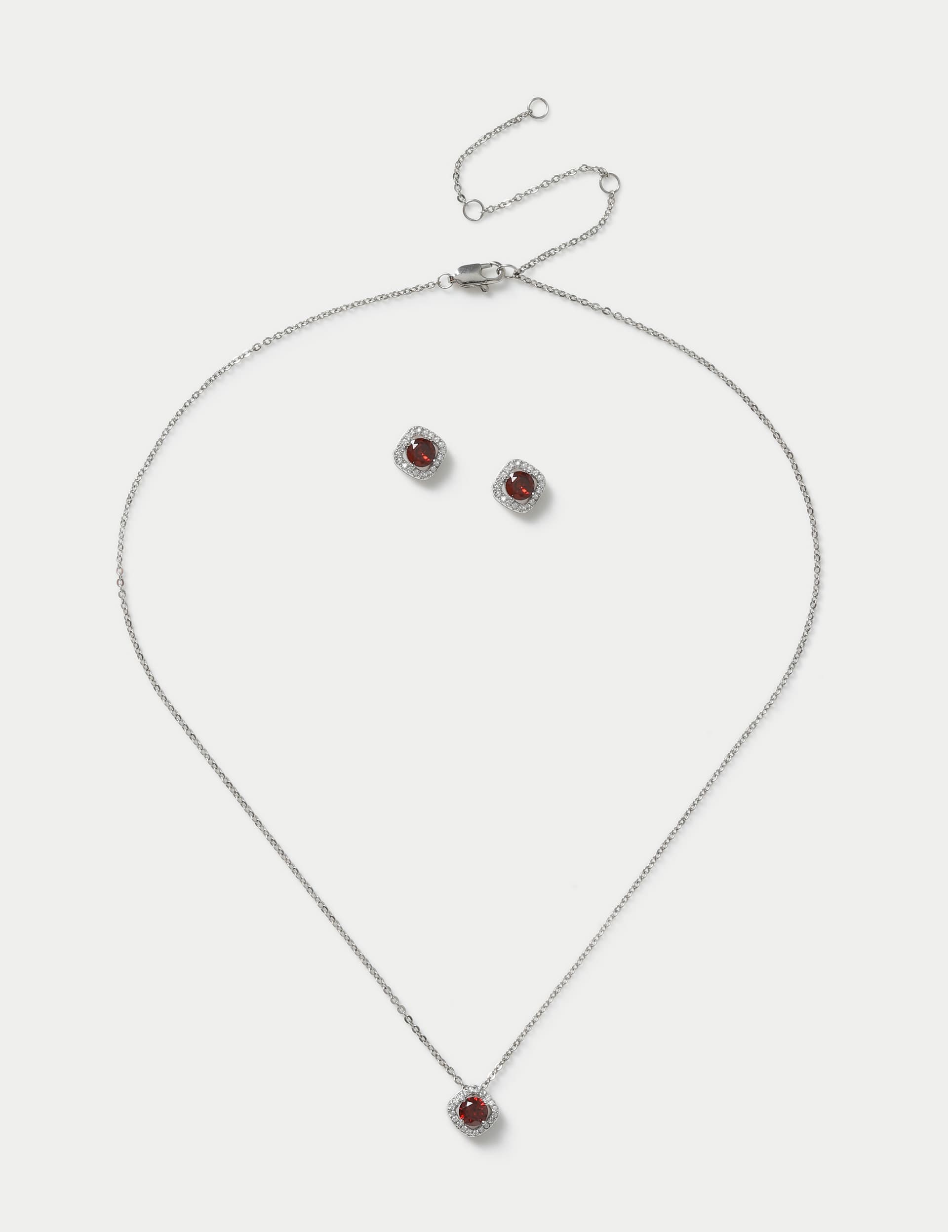 M&S Women's Platinum Plated January Birthstone Earring and Necklace Set - Red, Red