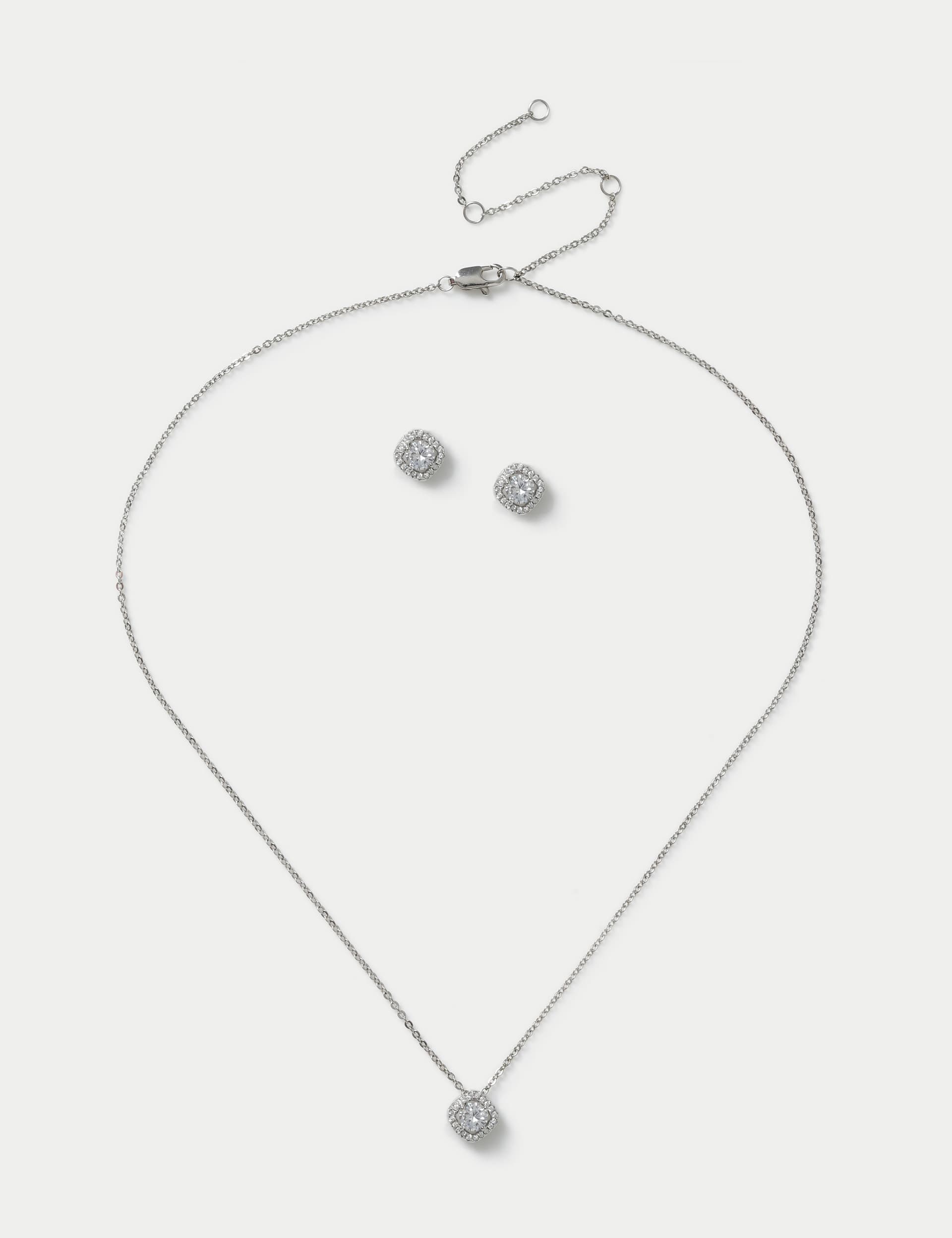 M&S Collection Women's Platinum Plated April Birthstone Earring and Necklace Set - Crystal, Crystal