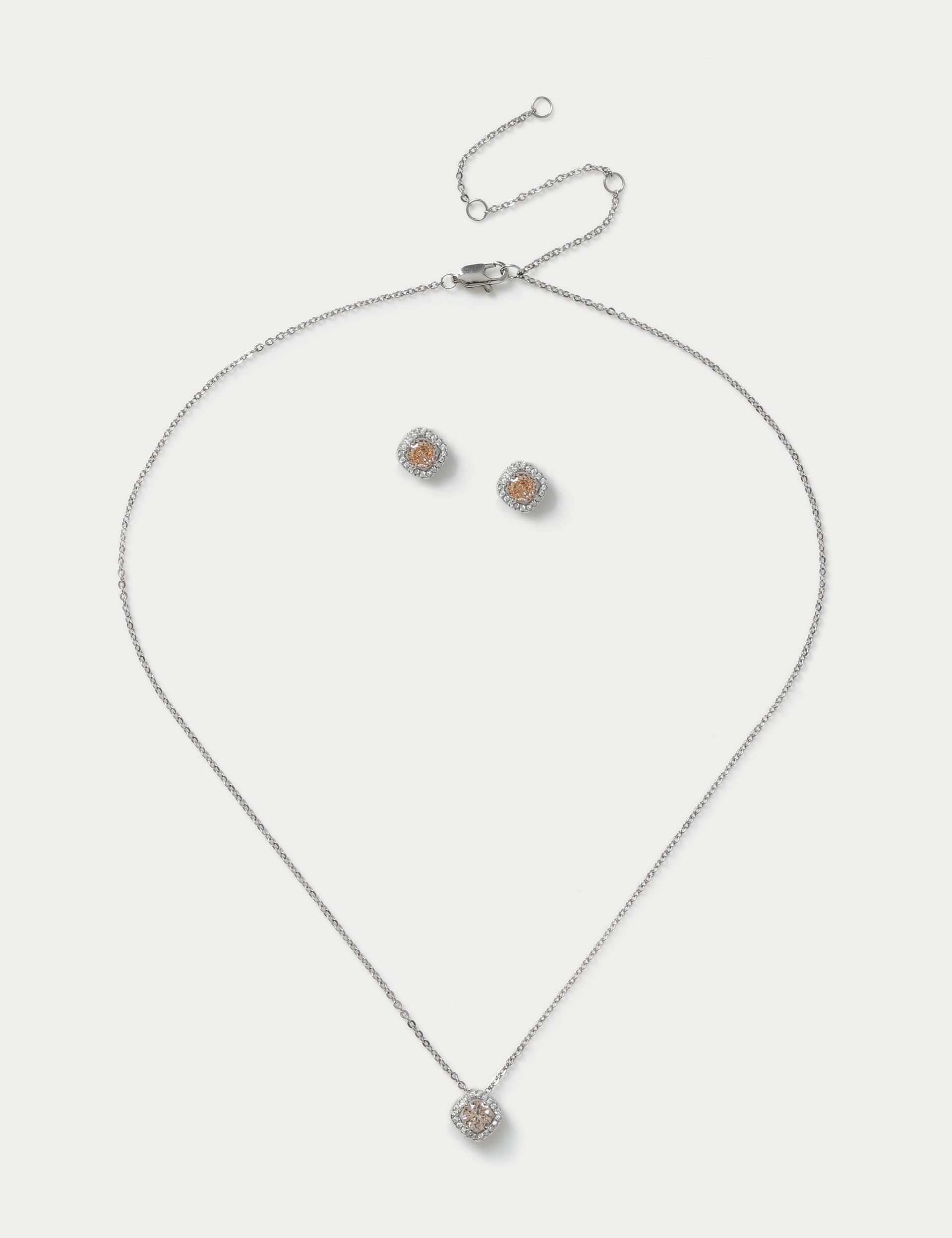 M&S Women's Platinum Plated November Birthstone Earring and Necklace Set - Topaz, Topaz