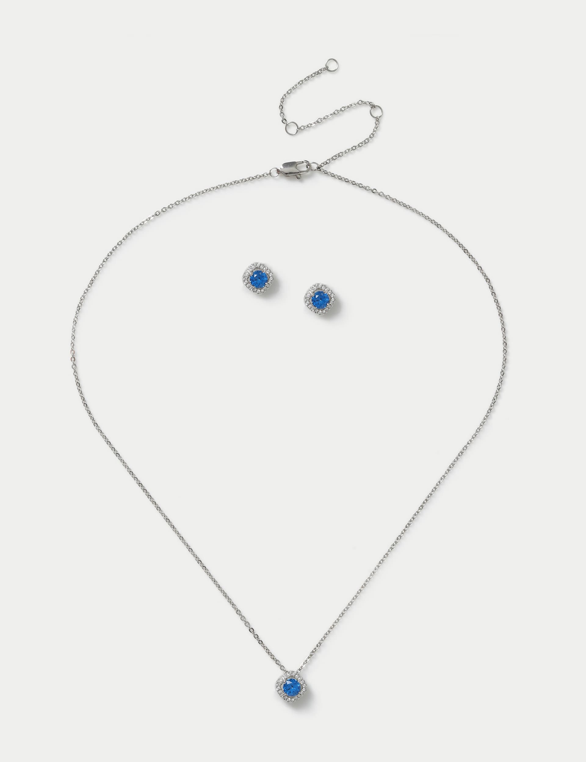 M&S Collection Women's Platinum Plated September Birthstone Earring and Necklace Set - Blue, Blue