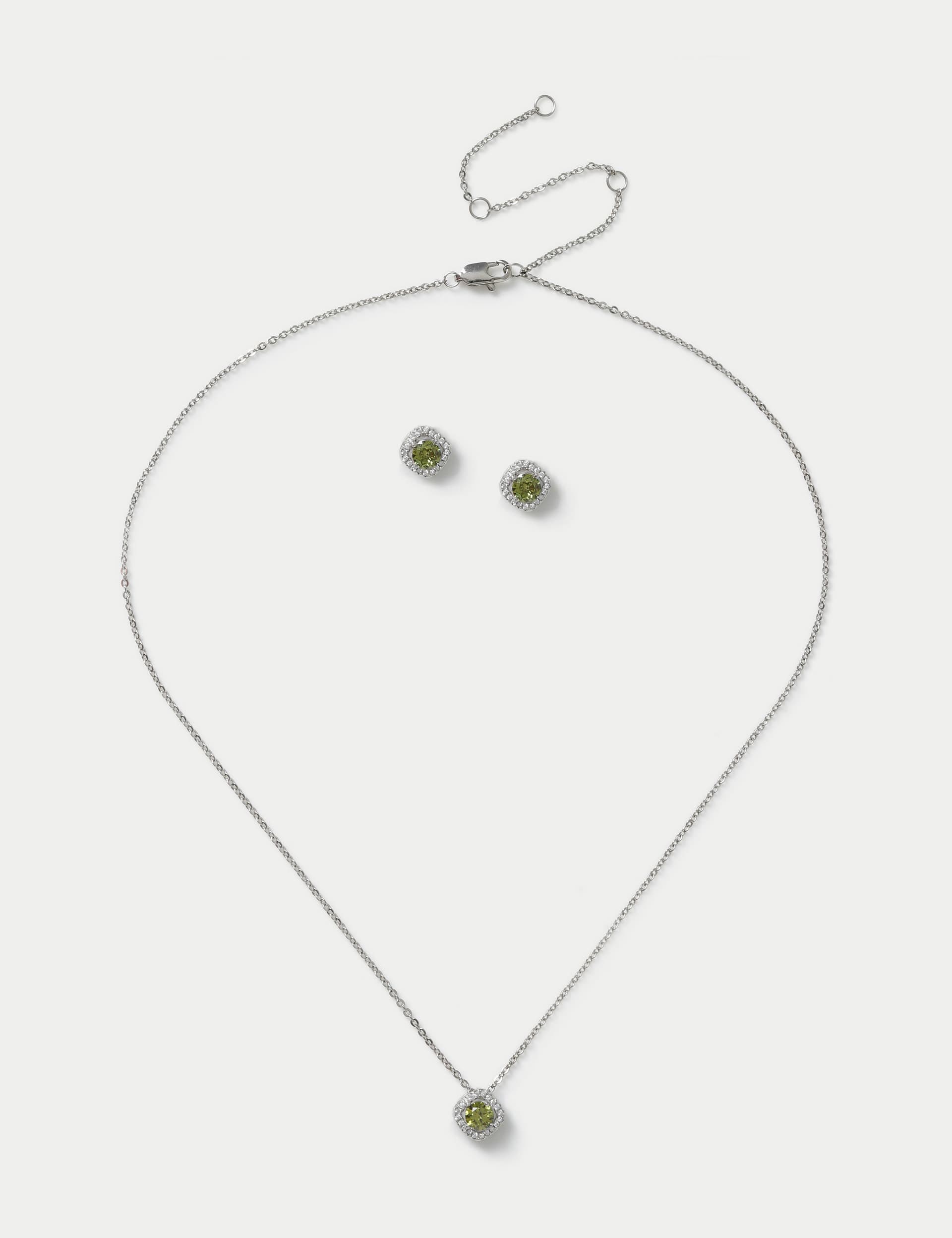 M&S Collection Women's Platinum Plated August Birthstone Earring and Necklace Set - Green, Green