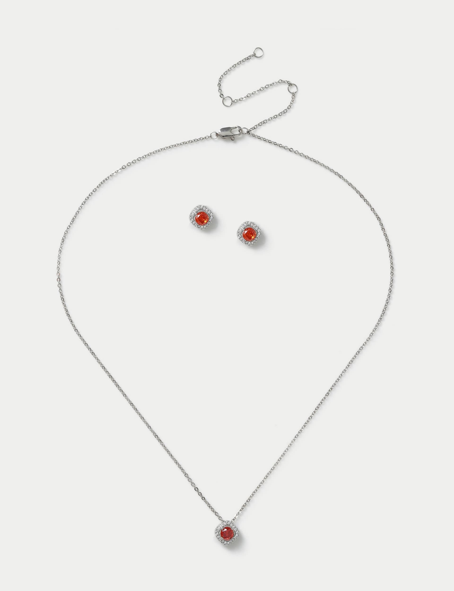 M&S Women's Platinum Plated July Birthstone Earring and Necklace Set - Red, Red