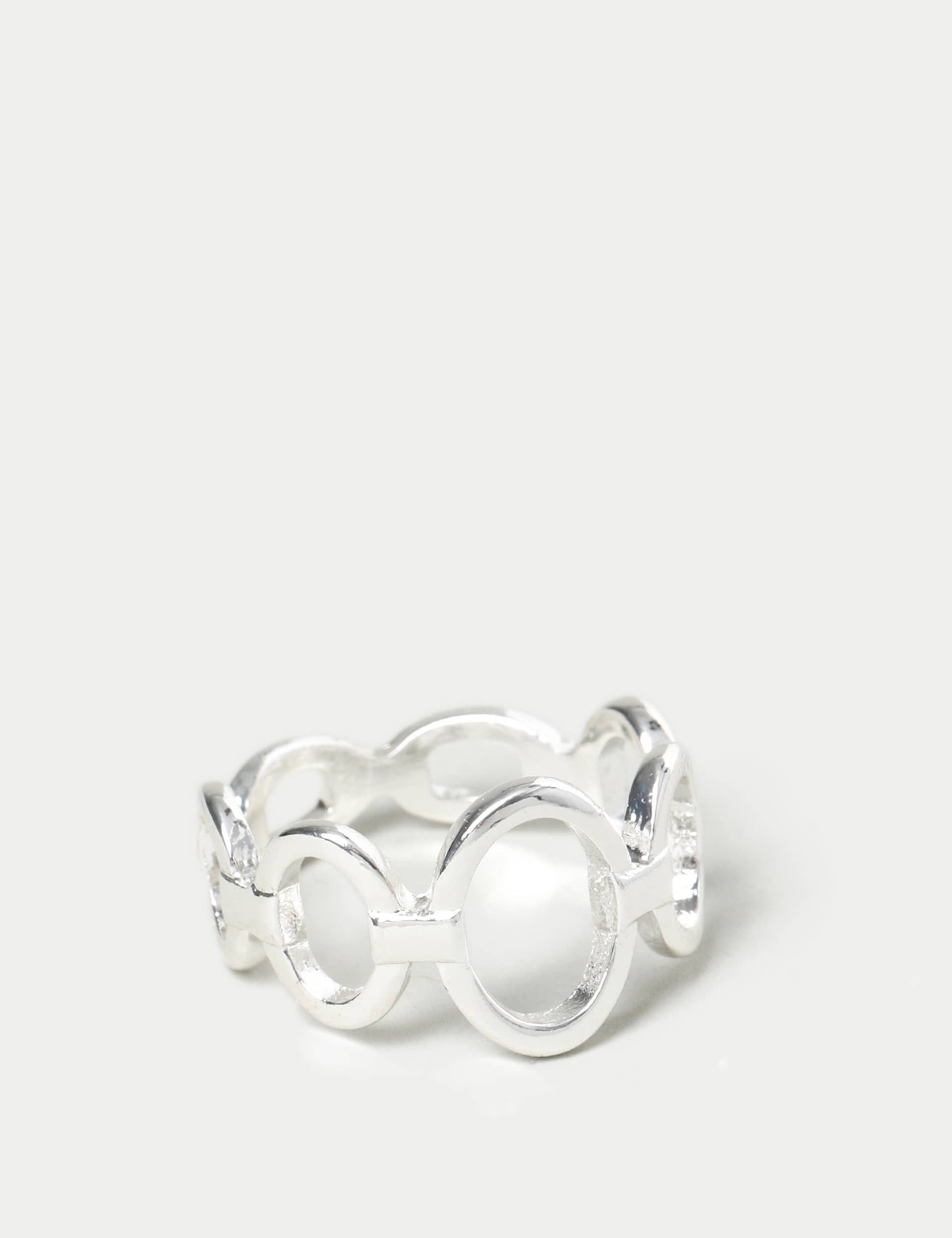 M&S Women's Silver Circle Ring - M-L, Silver